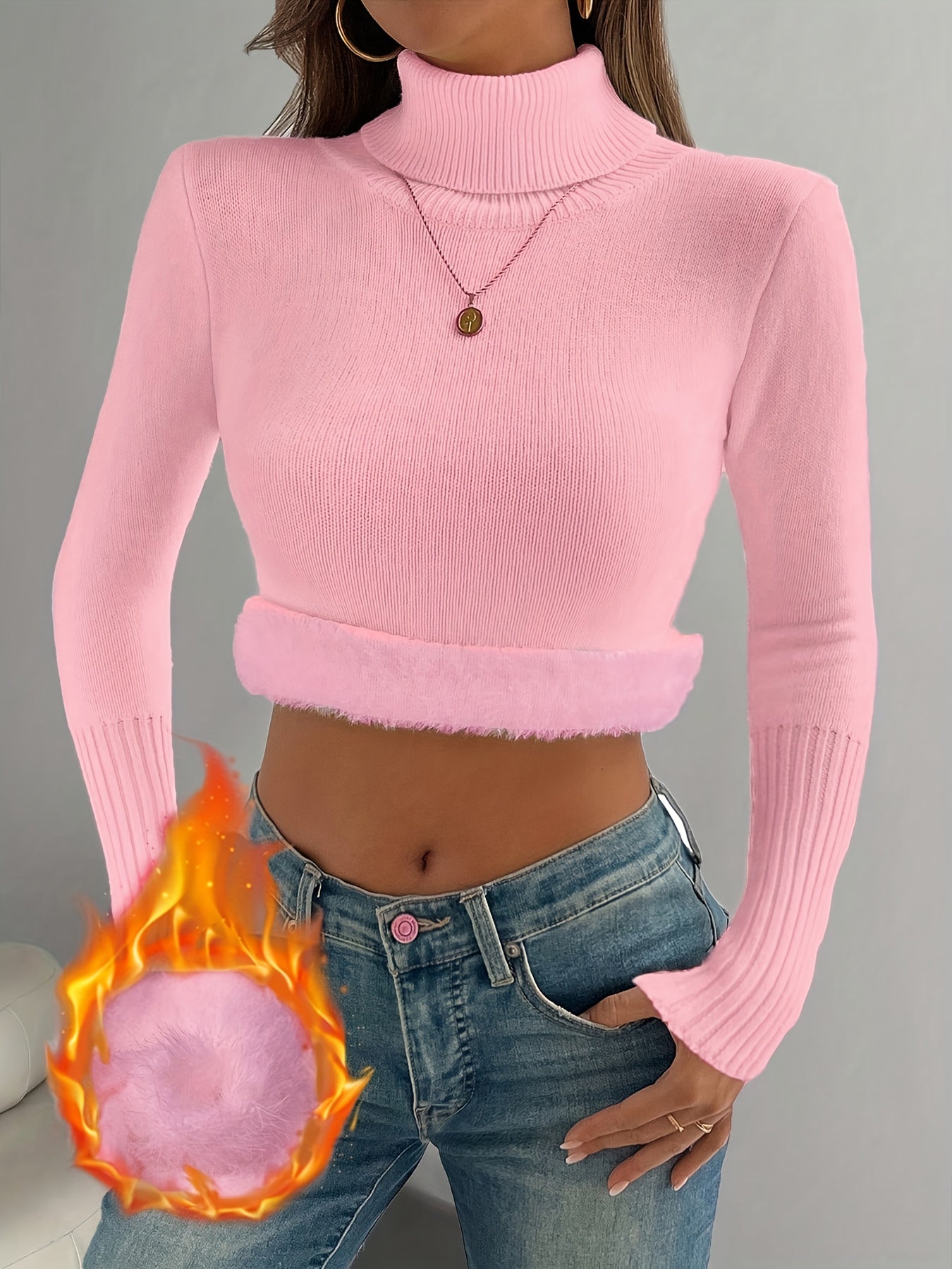 WL Atelier | Cozy Pink High-Neck Fleece-Lined Sweater