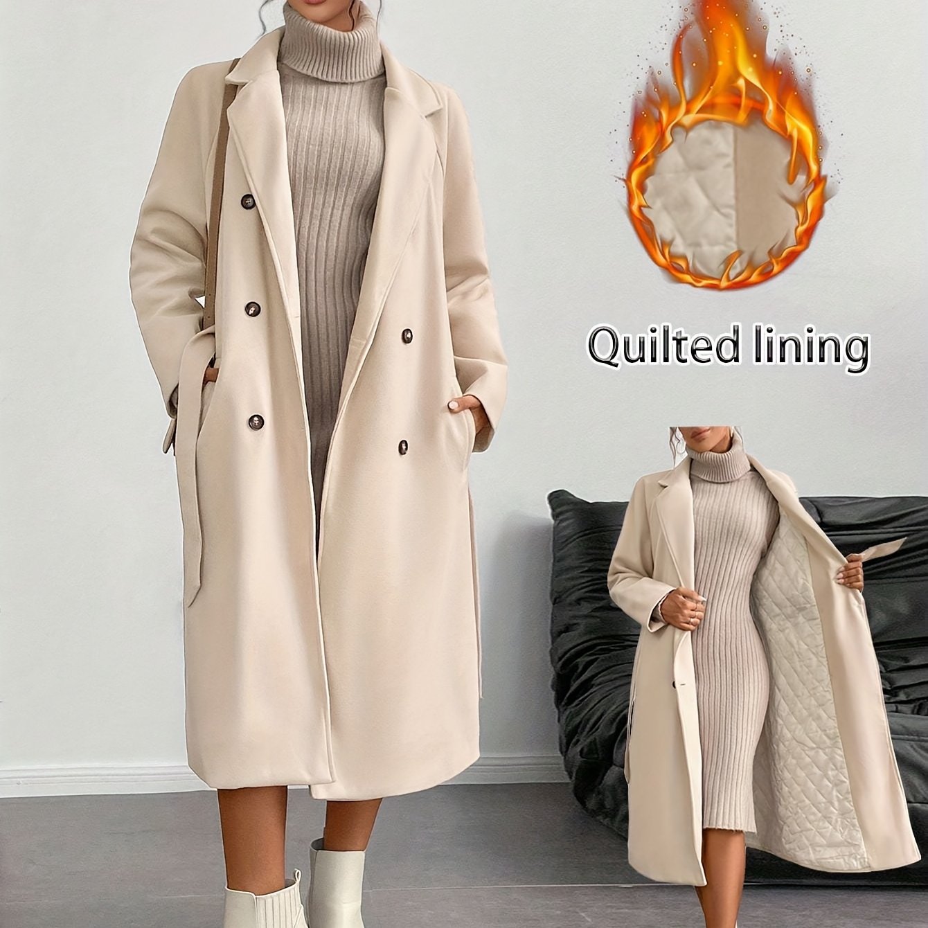 WL Atelier | Elegant Double-Breasted Long Coat with Belt