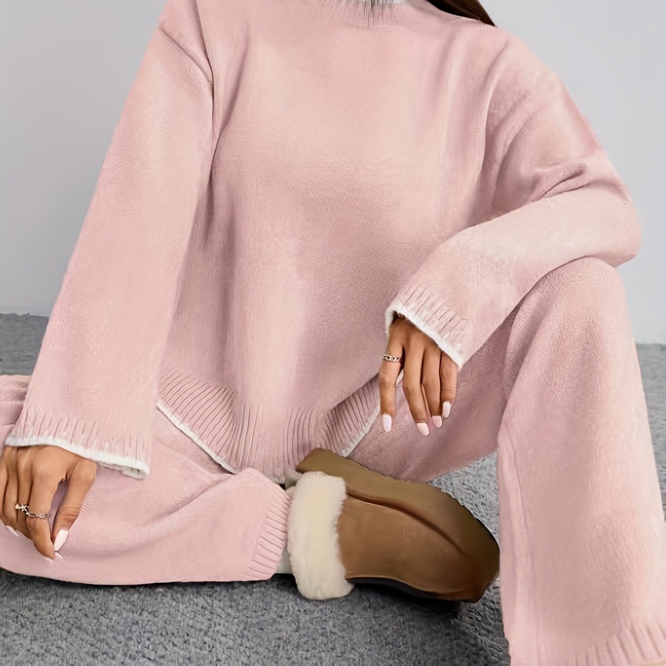 WL Atelier | Elegant Contrast Pullover Sweater & Pants Two-Piece Set
