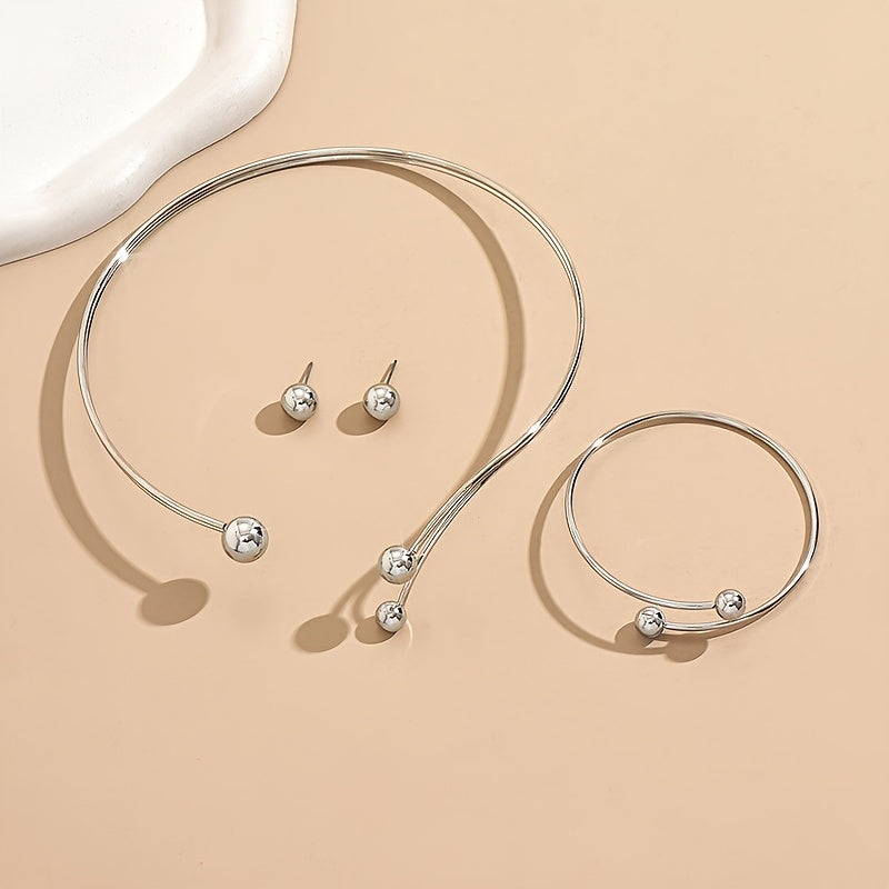 WL Atelier | 4-Piece Geometric Jewelry Set — Earrings, Bracelet & Choker
