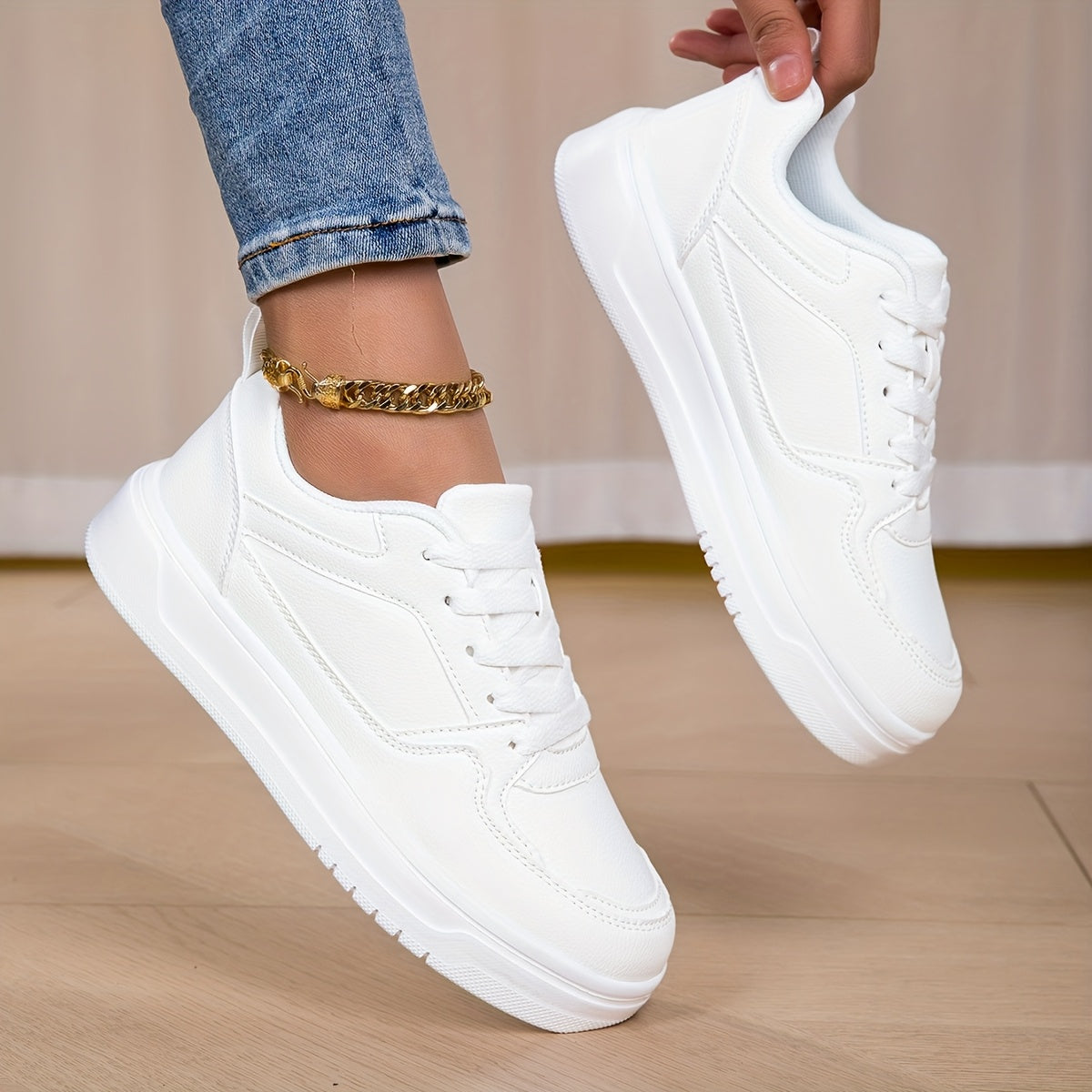 WL Atelier | White Platform Sneakers with Golden Ankle Strap