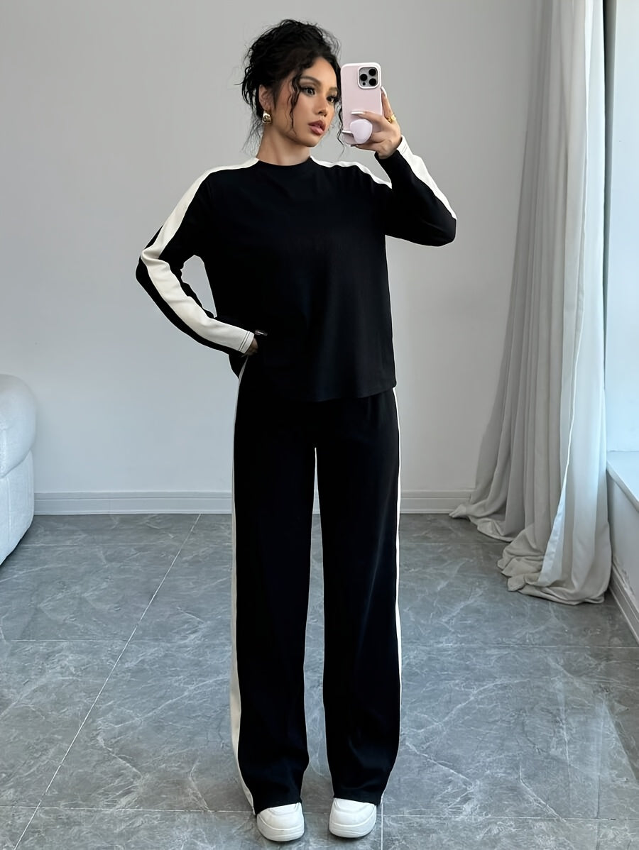 WL Atelier | Striped Contrast Round Neck T-Shirt & Pants Set