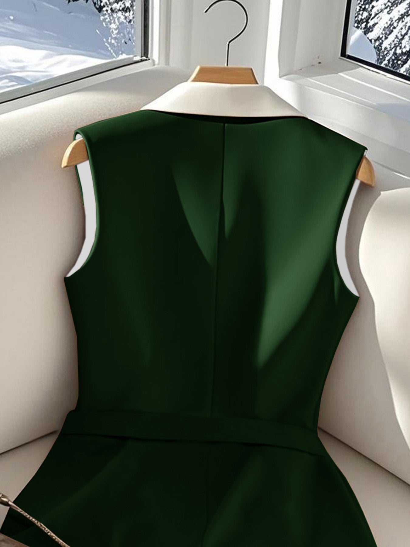 WL Atelier | Elegant Green & White Color Block Blazer Vest