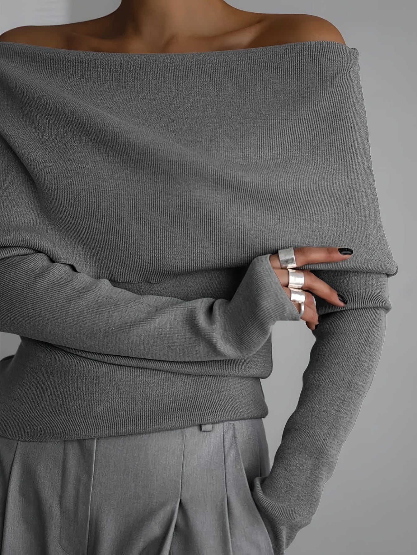 WL Atelier | Elegant Off-Shoulder Long-Sleeve Sweater