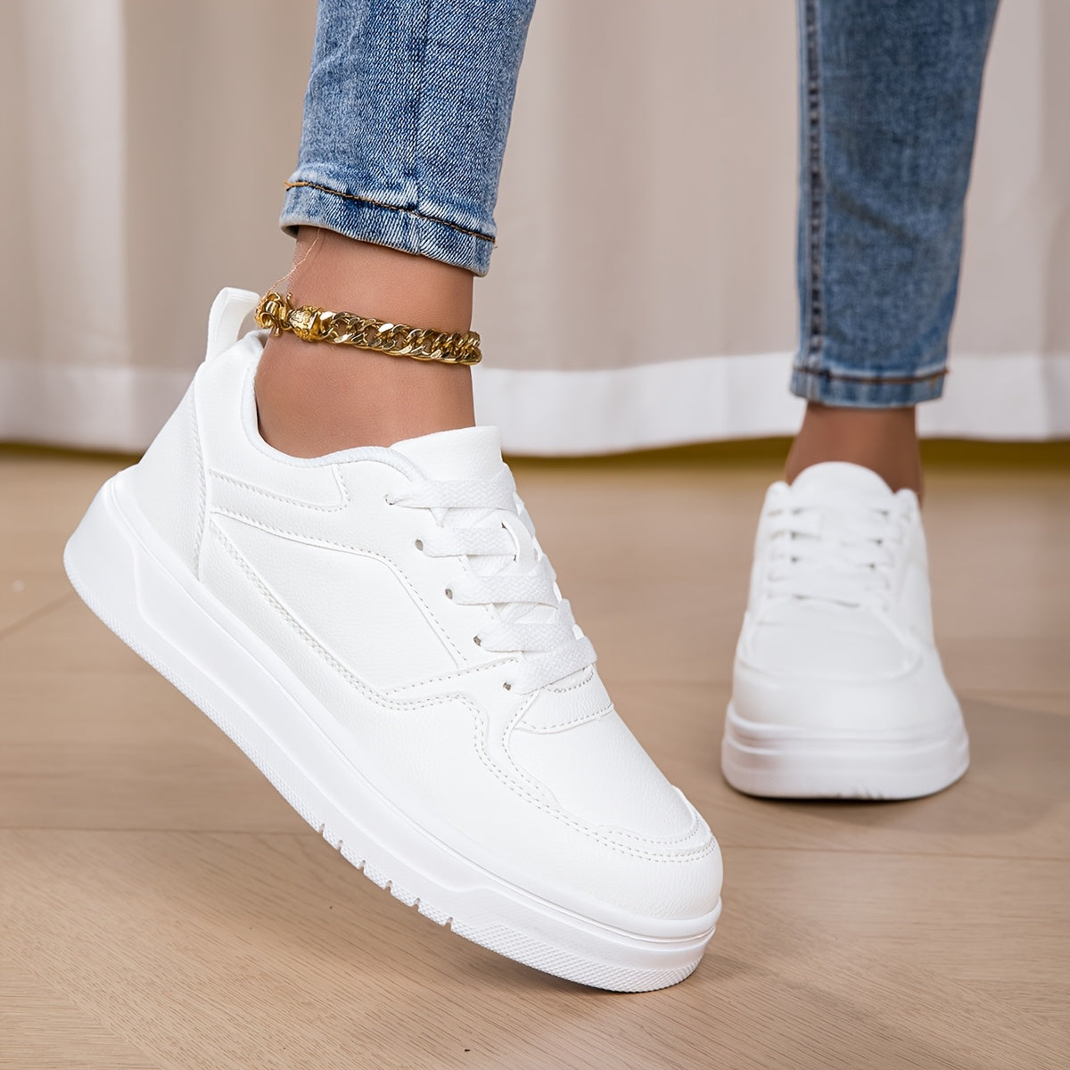 WL Atelier | White Platform Sneakers with Golden Ankle Strap
