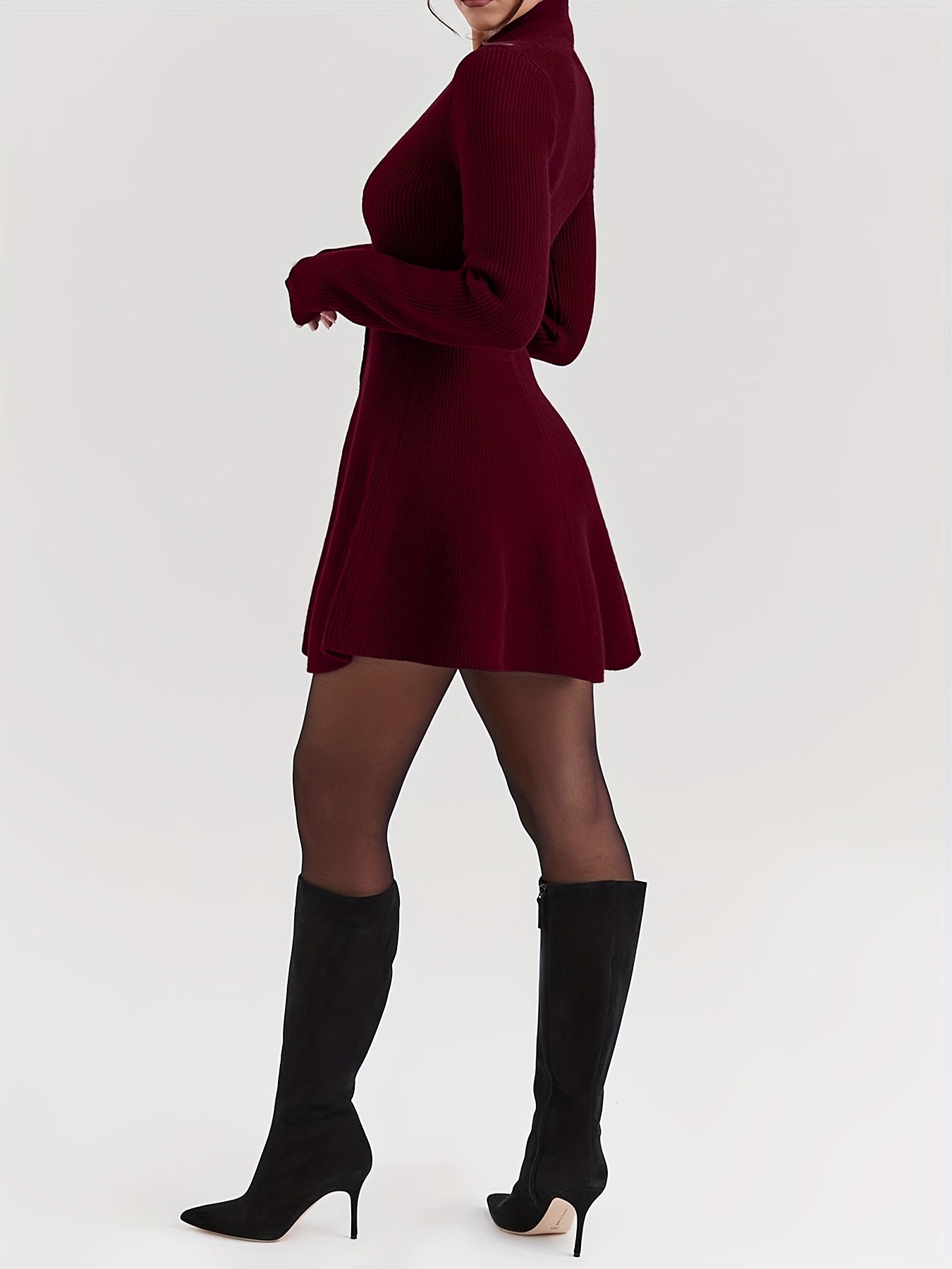 WL Atelier | Elegant Black V-Neck Long-Sleeve A-Line Dress Coat