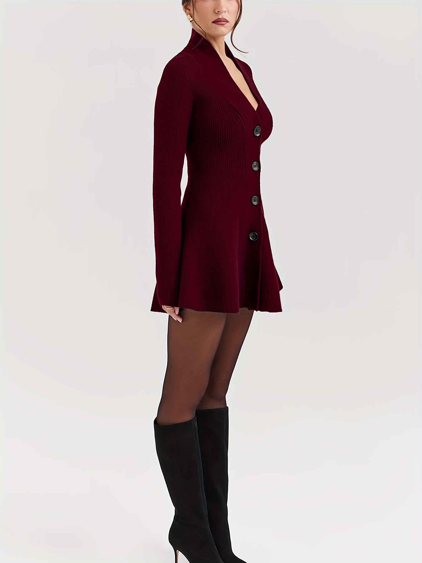 WL Atelier | Elegant Black V-Neck Long-Sleeve A-Line Dress Coat