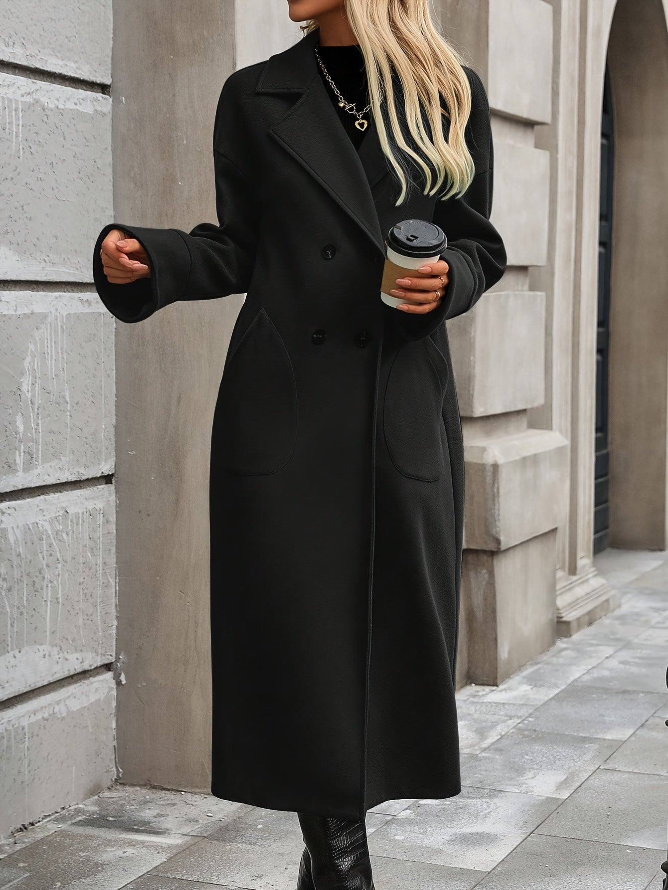 WL Atelier | Long Double-Breasted Coat with Asymmetrical Hem