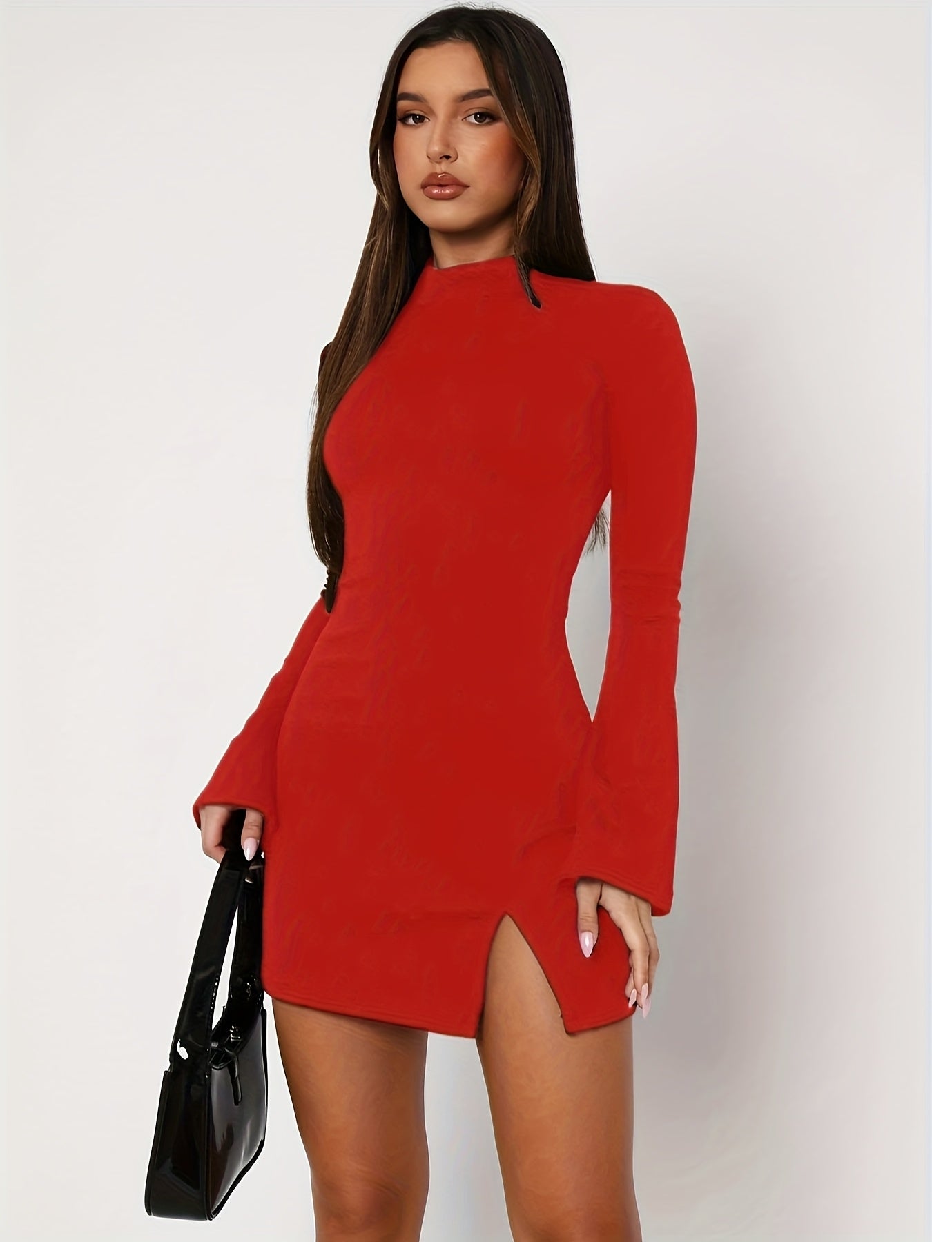 WL Atelier | Elegant Split Hem Mock Neck Bodycon Dress