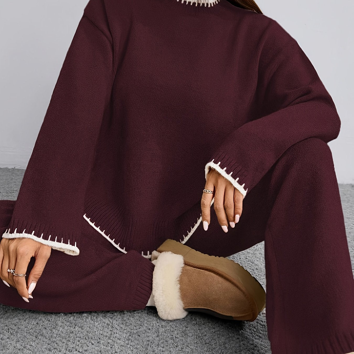WL Atelier | Elegant Contrast Pullover Sweater & Pants Two-Piece Set