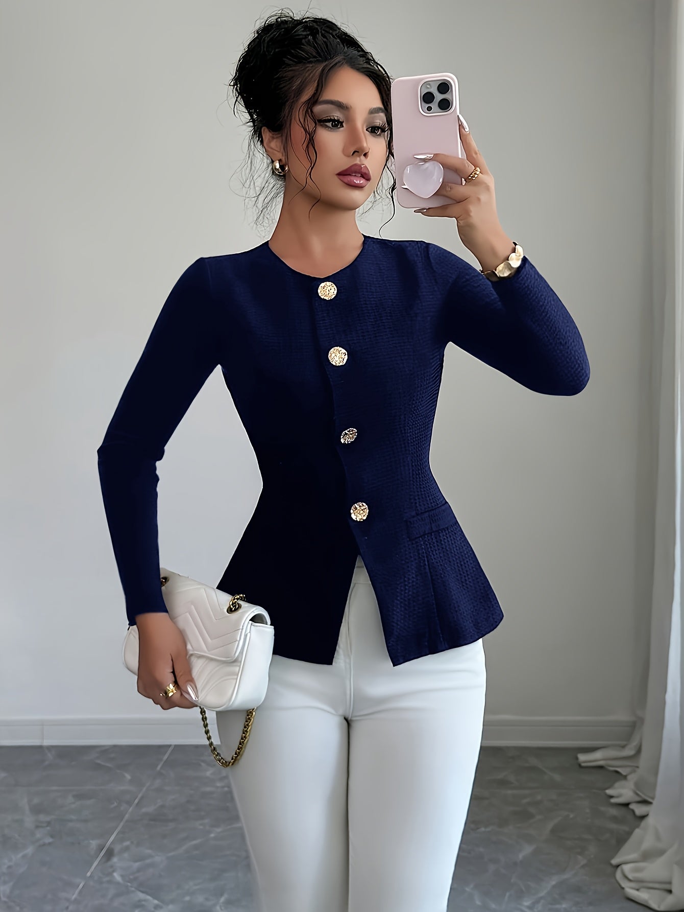 WL Atelier | Elegant Slim-Fit Black Blazer with Golden Buttons