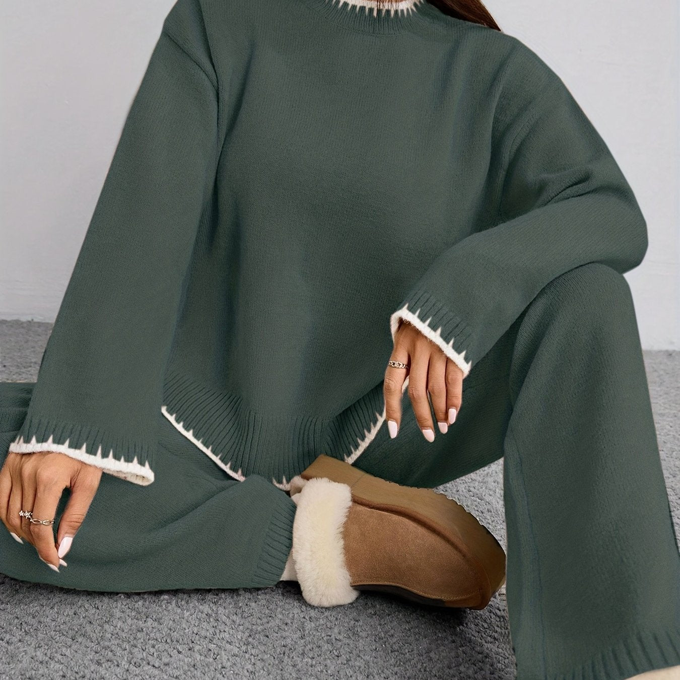 WL Atelier | Elegant Contrast Pullover Sweater & Pants Two-Piece Set
