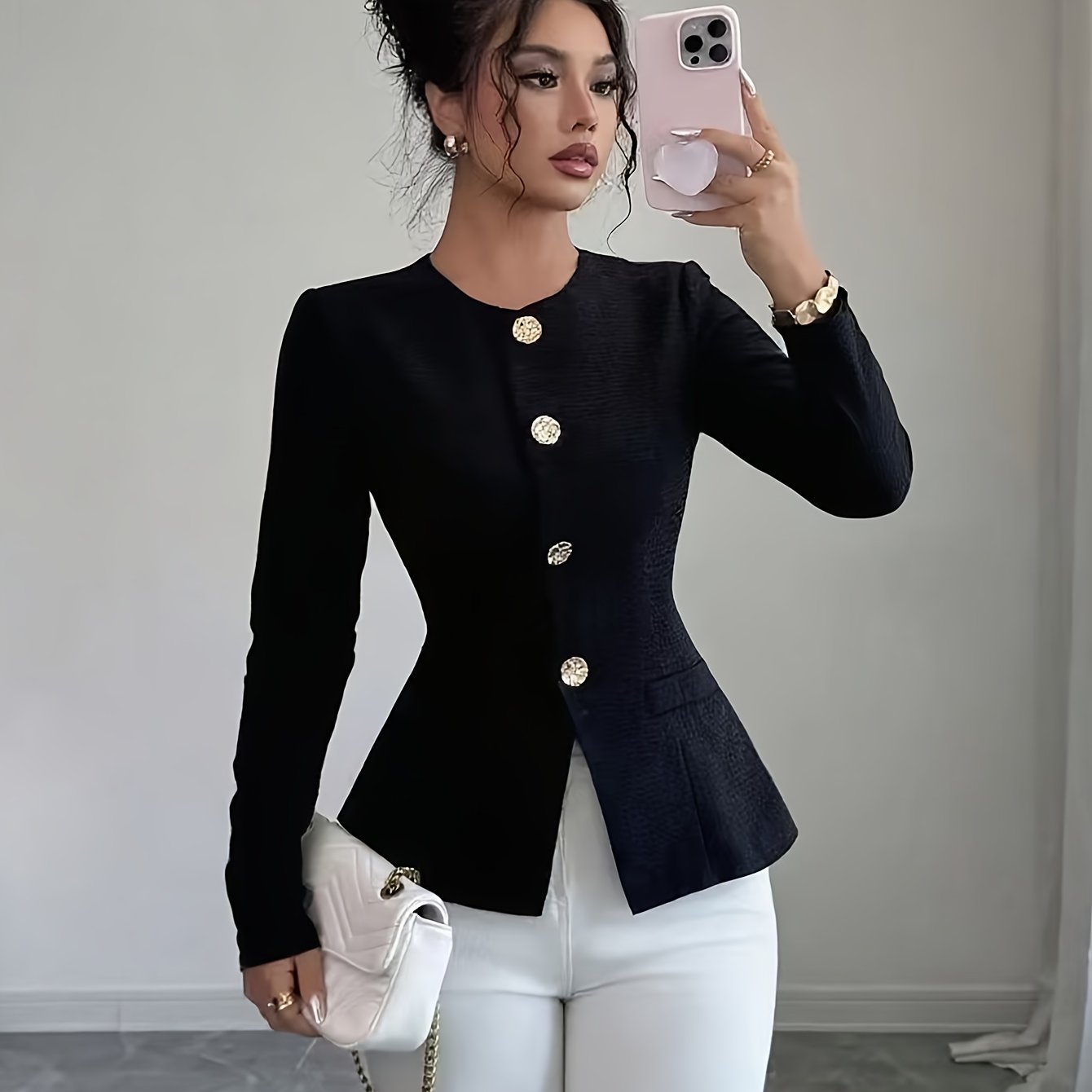 WL Atelier | Elegant Slim-Fit Black Blazer with Golden Buttons