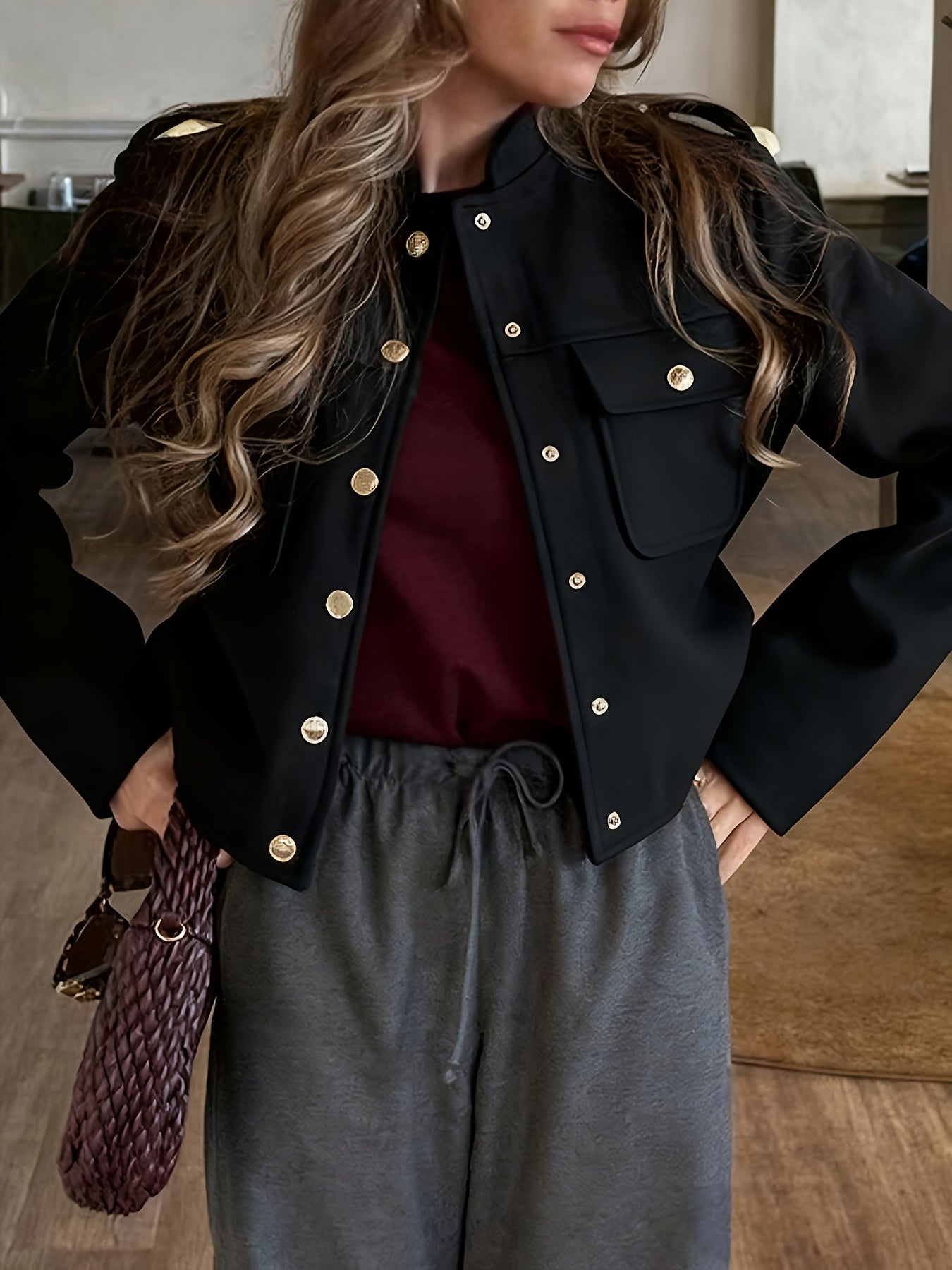 WL Atelier | Elegant Burgundy Tailored Jacket with Two-Tone Buttons