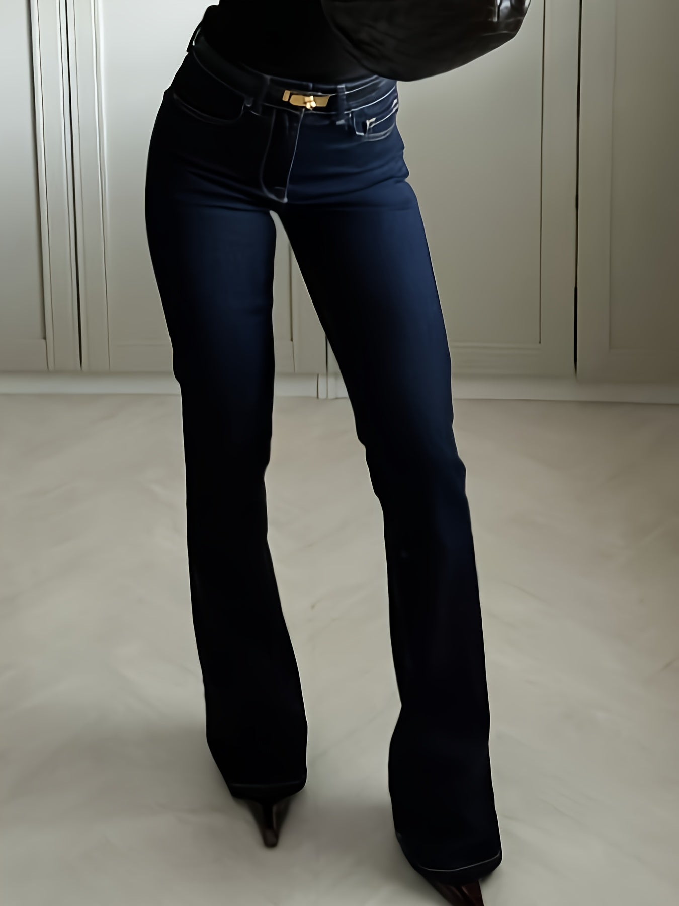 WL Atelier | Elegant Deep Blue Stretch Flare Pants