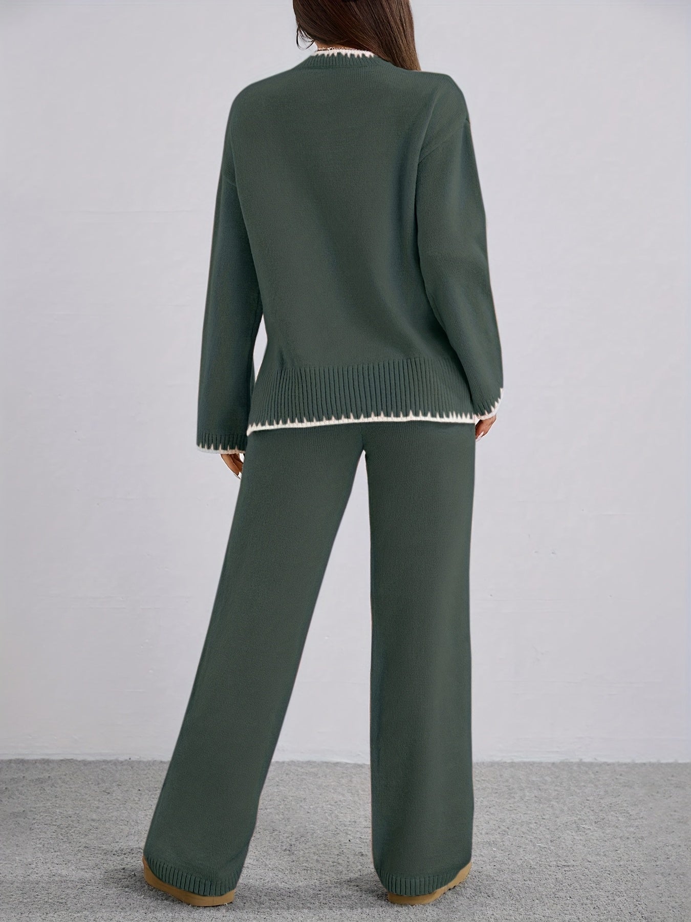 WL Atelier | Elegant Contrast Pullover Sweater & Pants Two-Piece Set