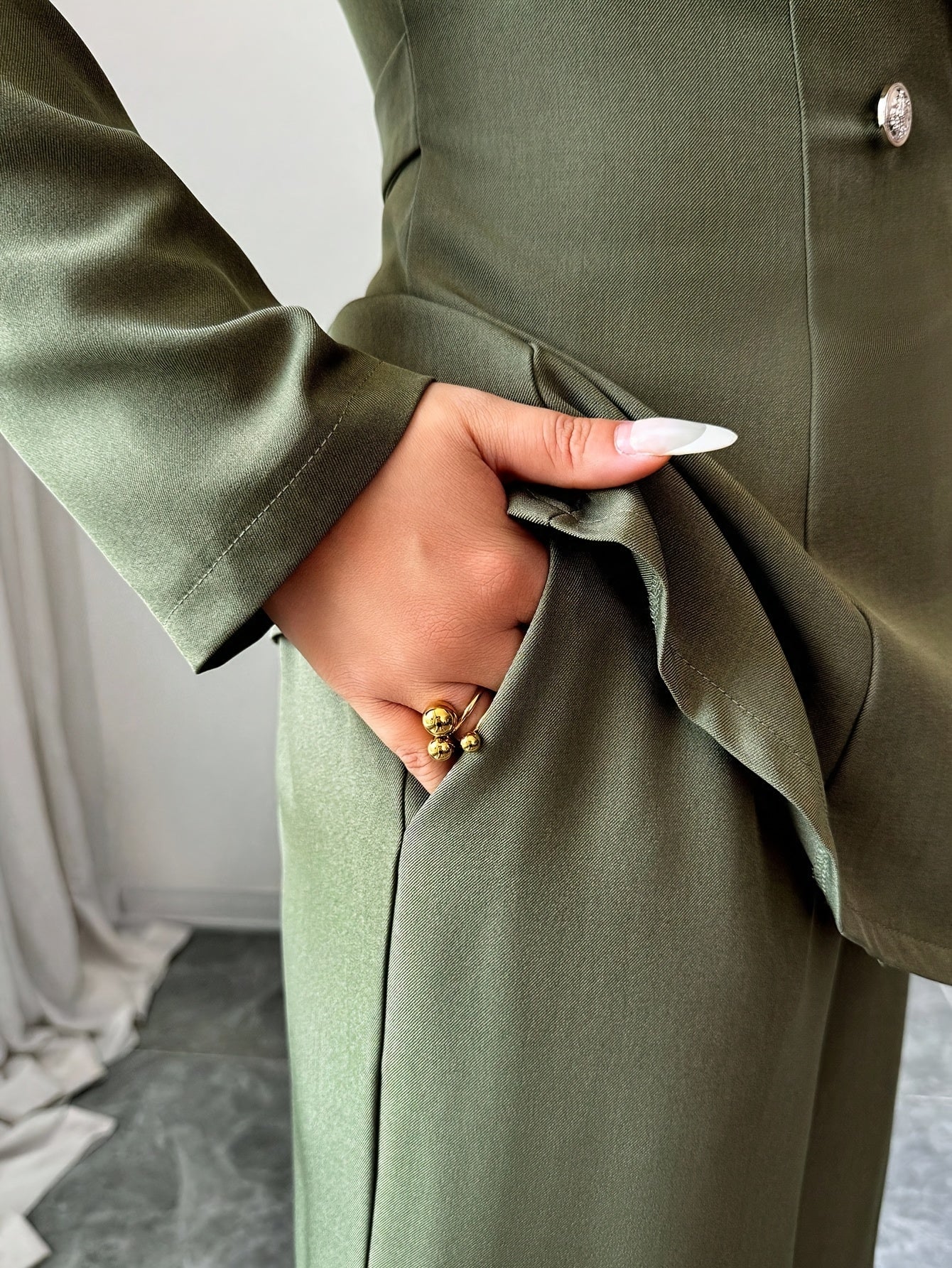 WL Atelier | Elegant V-Neck Belted Blazer & Wide-Leg Pants Set