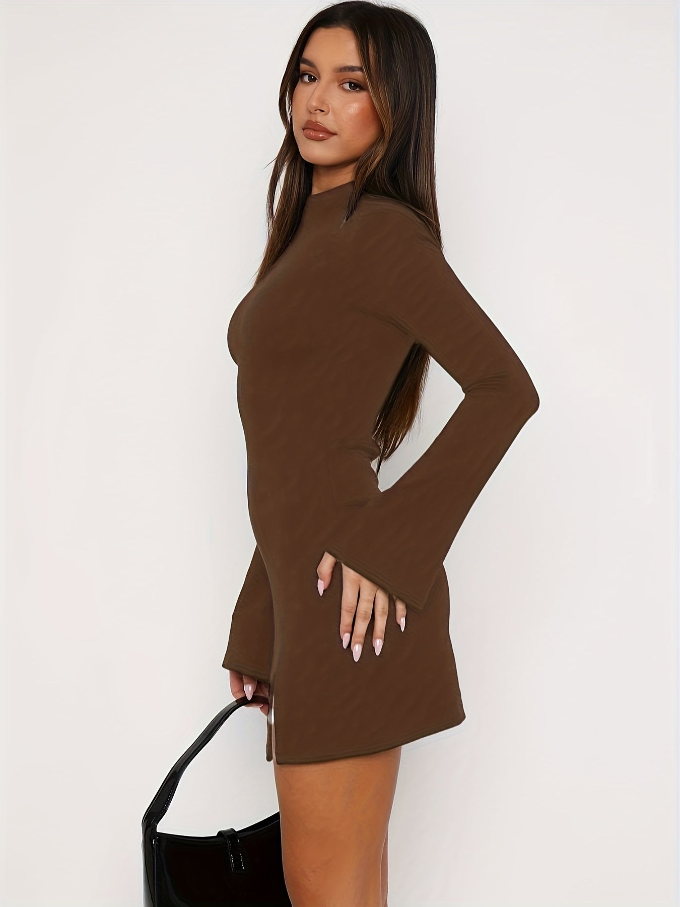 WL Atelier | Elegant Split Hem Mock Neck Bodycon Dress