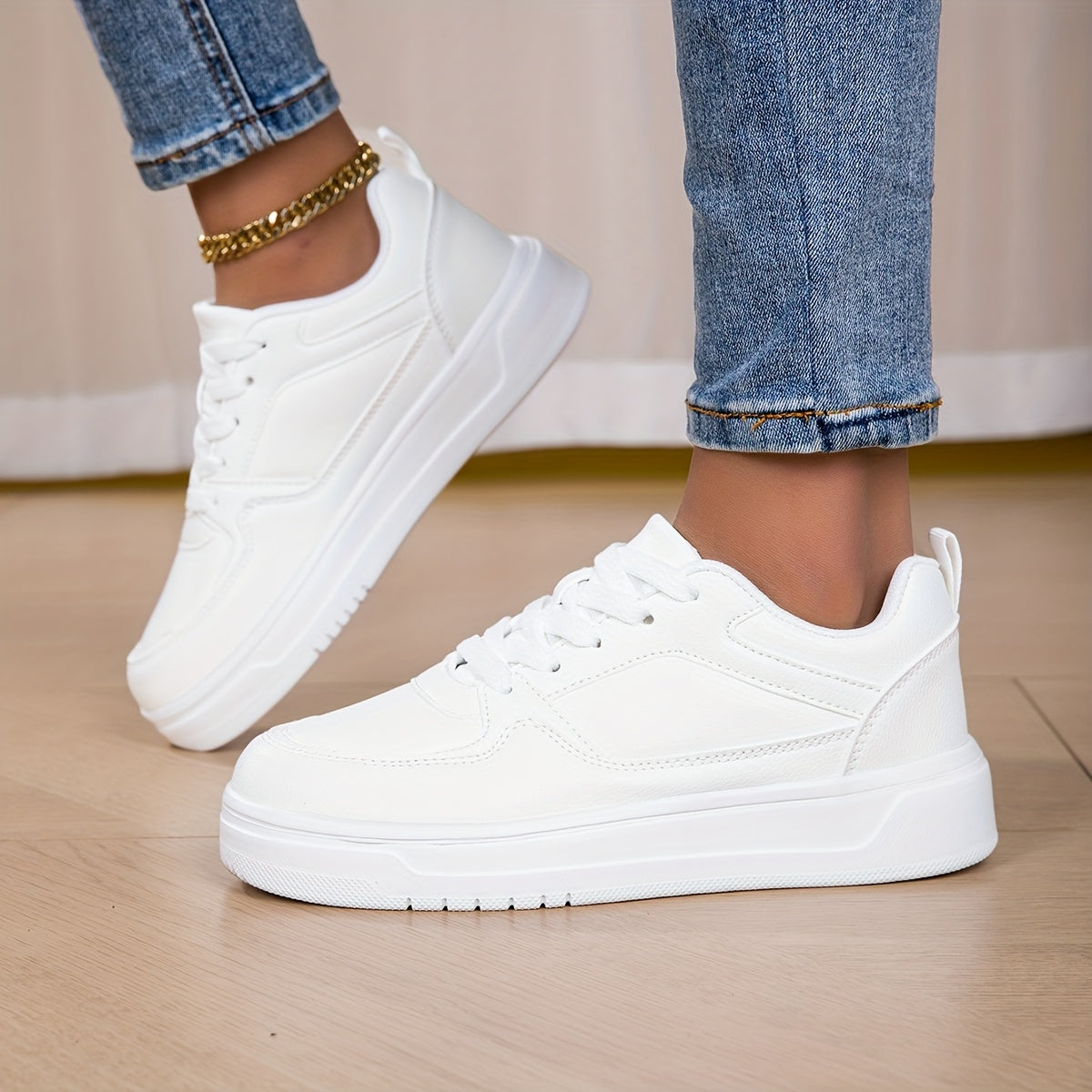 WL Atelier | White Platform Sneakers with Golden Ankle Strap
