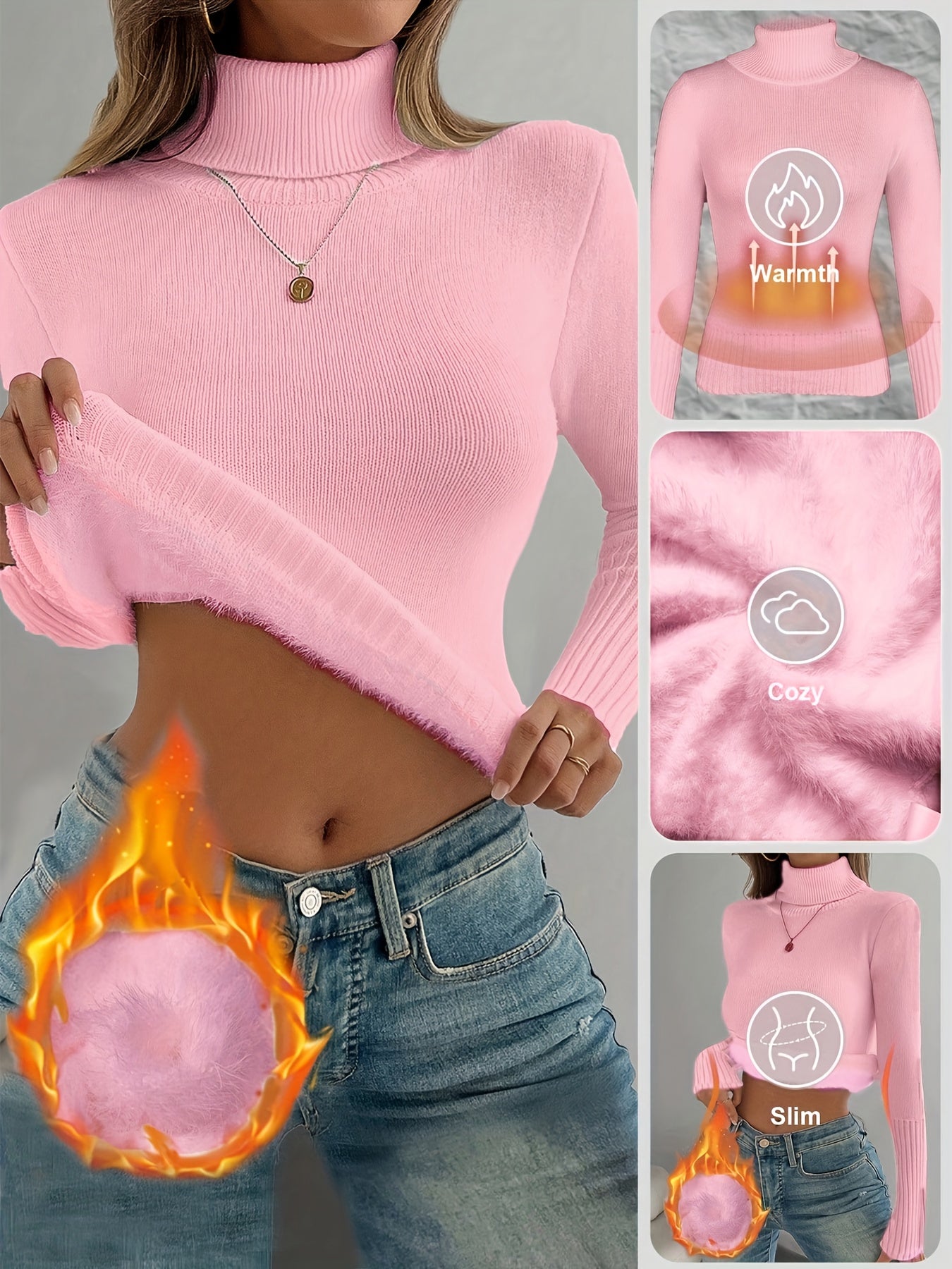 WL Atelier | Cozy Pink High-Neck Fleece-Lined Sweater
