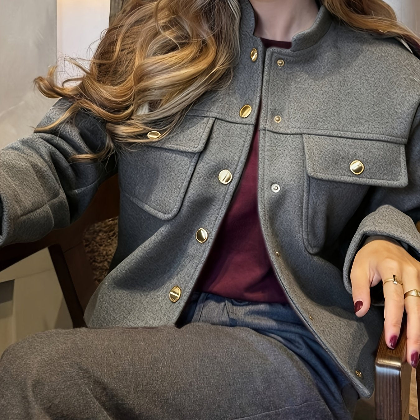 WL Atelier | Elegant Burgundy Tailored Jacket with Two-Tone Buttons