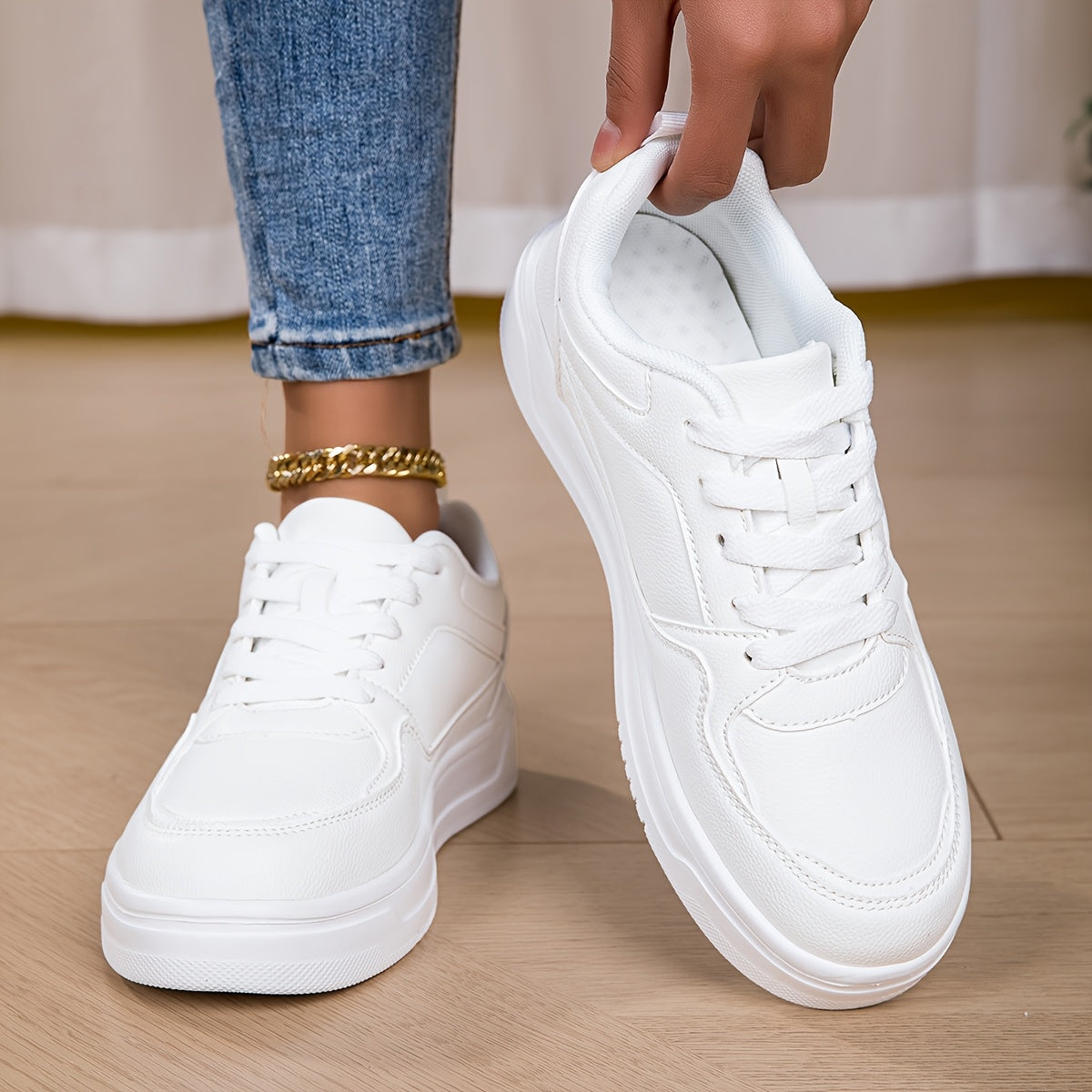 WL Atelier | White Platform Sneakers with Golden Ankle Strap