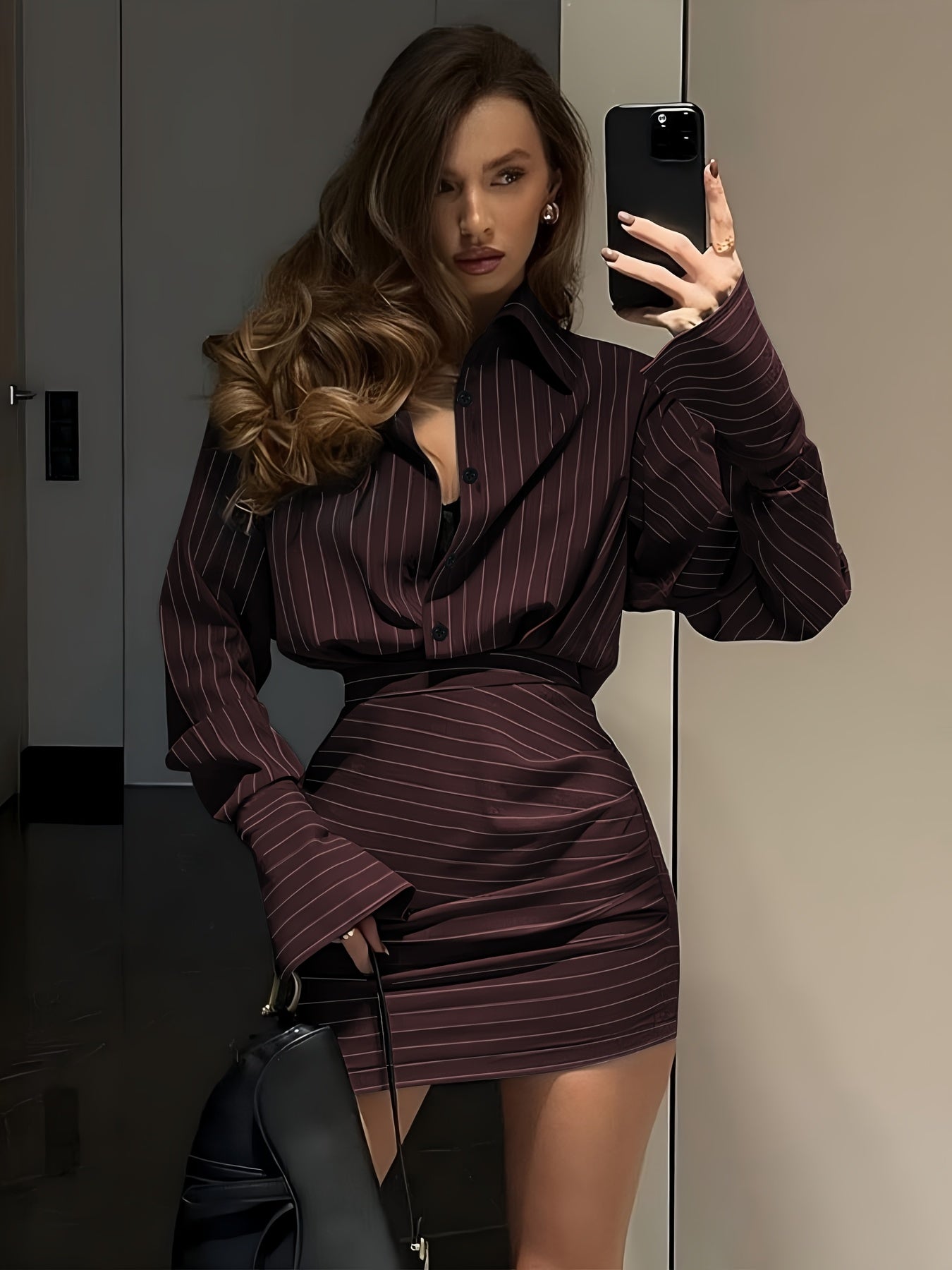 WL Atelier | Elegant Striped Shirt & Skirt Two-Piece Set
