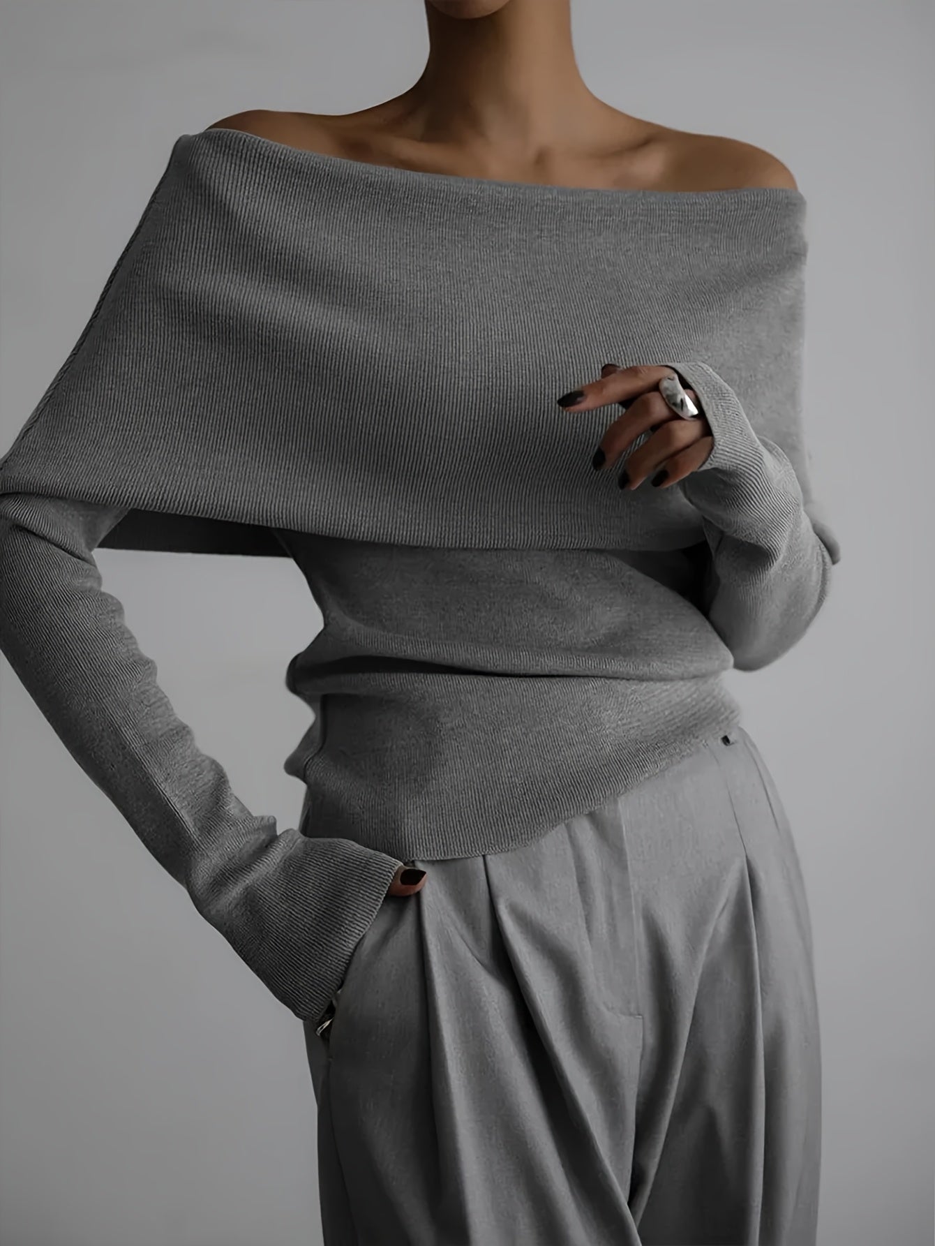WL Atelier | Elegant Off-Shoulder Long-Sleeve Sweater