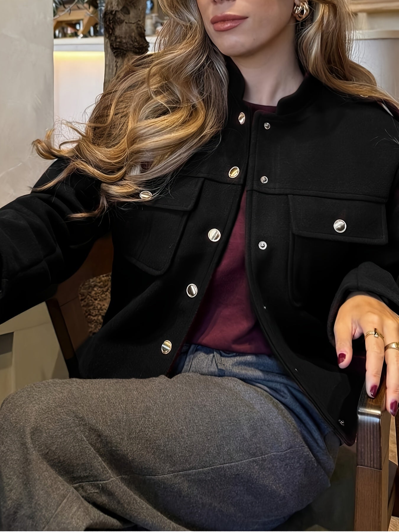 WL Atelier | Elegant Burgundy Tailored Jacket with Two-Tone Buttons