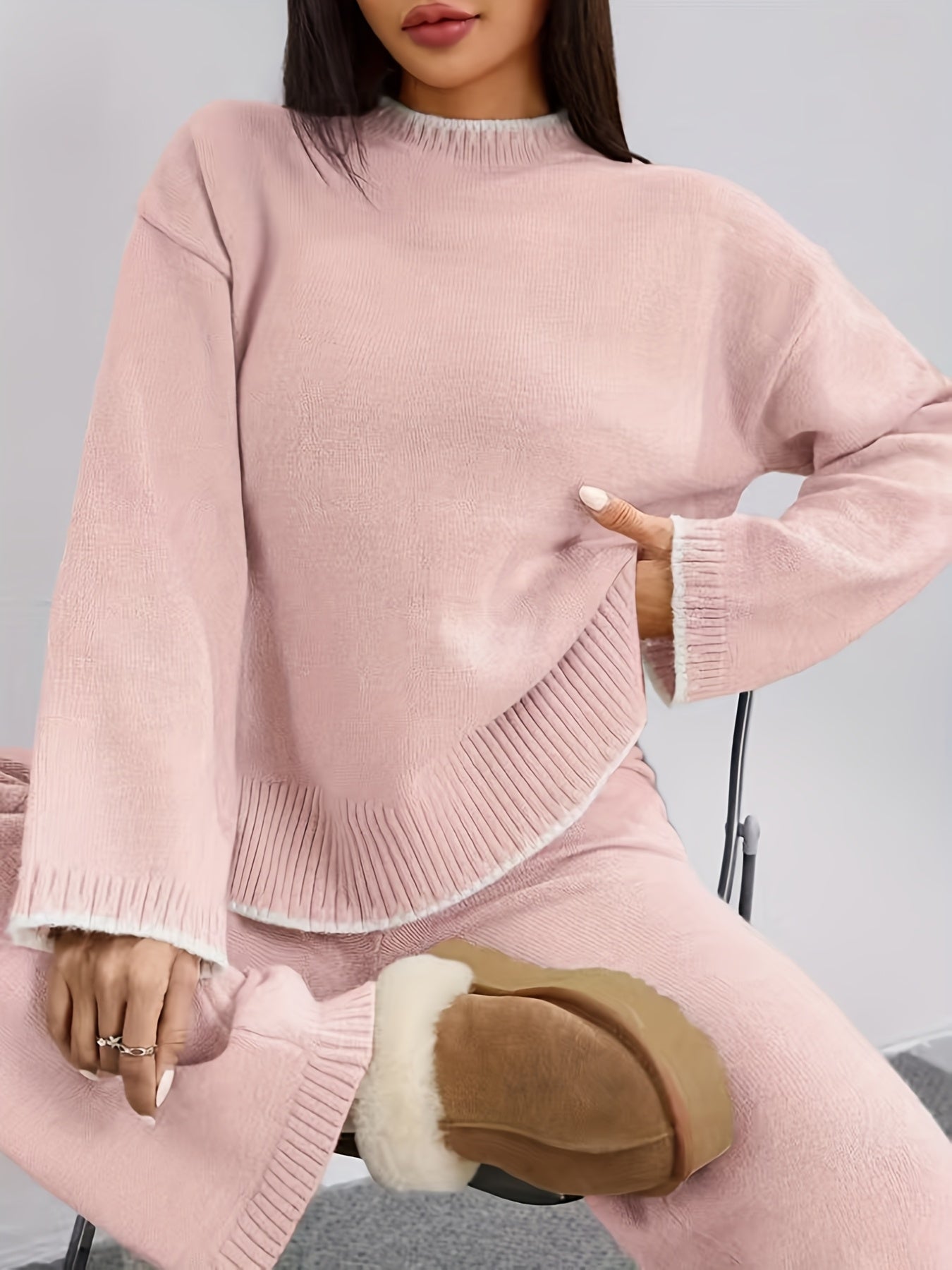 WL Atelier | Elegant Contrast Pullover Sweater & Pants Two-Piece Set
