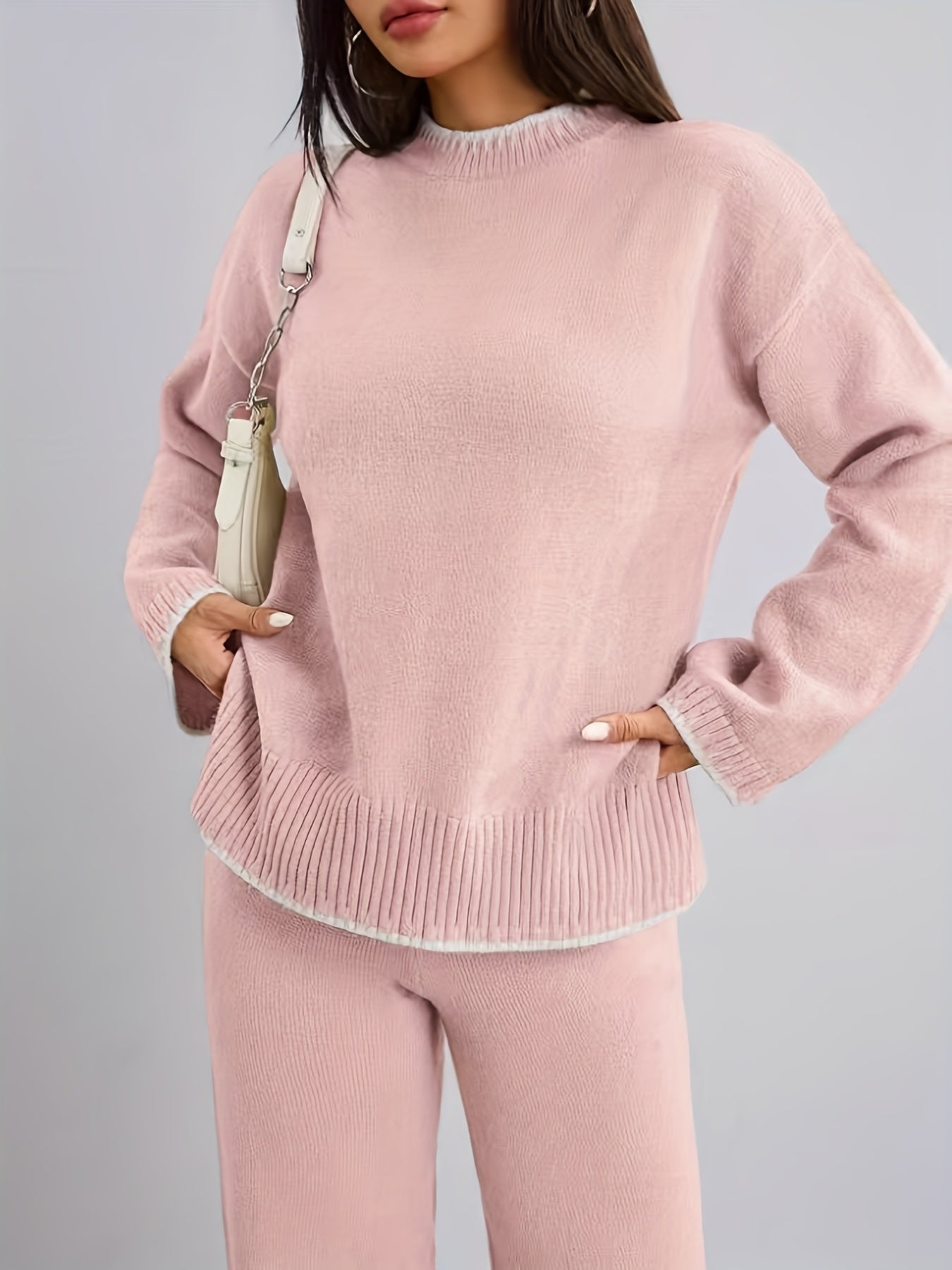 WL Atelier | Elegant Contrast Pullover Sweater & Pants Two-Piece Set
