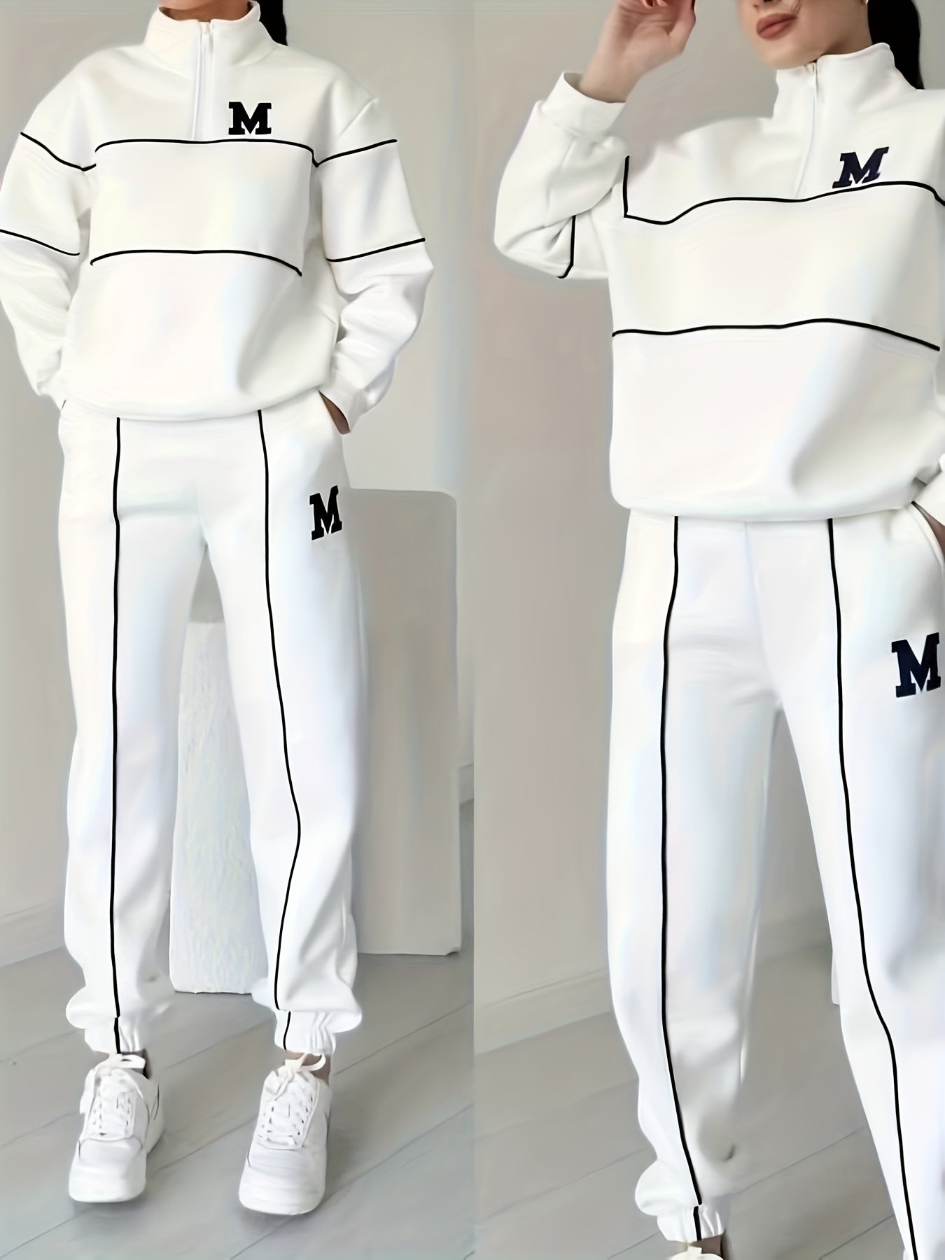 WL Atelier | Fleece-Lined Letter Print Sweatshirt & Pants Set