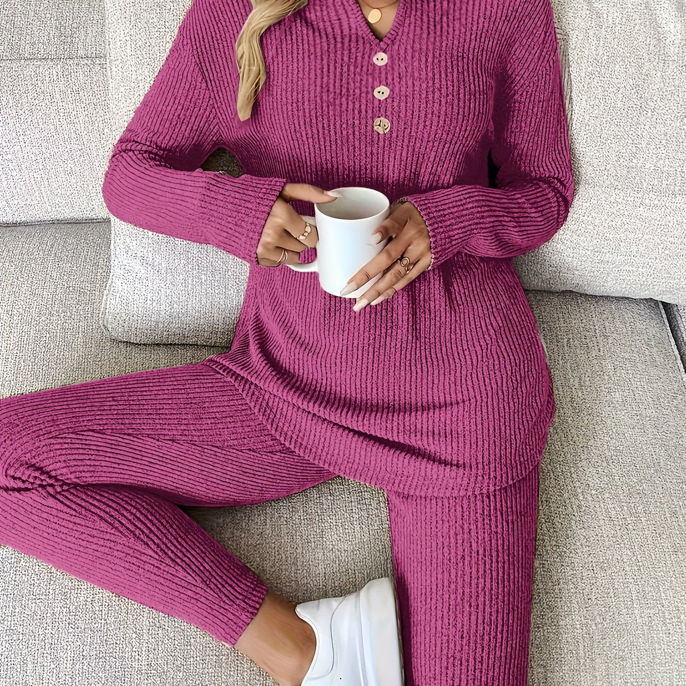 WL Atelier | Elegant Ribbed Long-Sleeve Top & Slim-Fit Pants Set