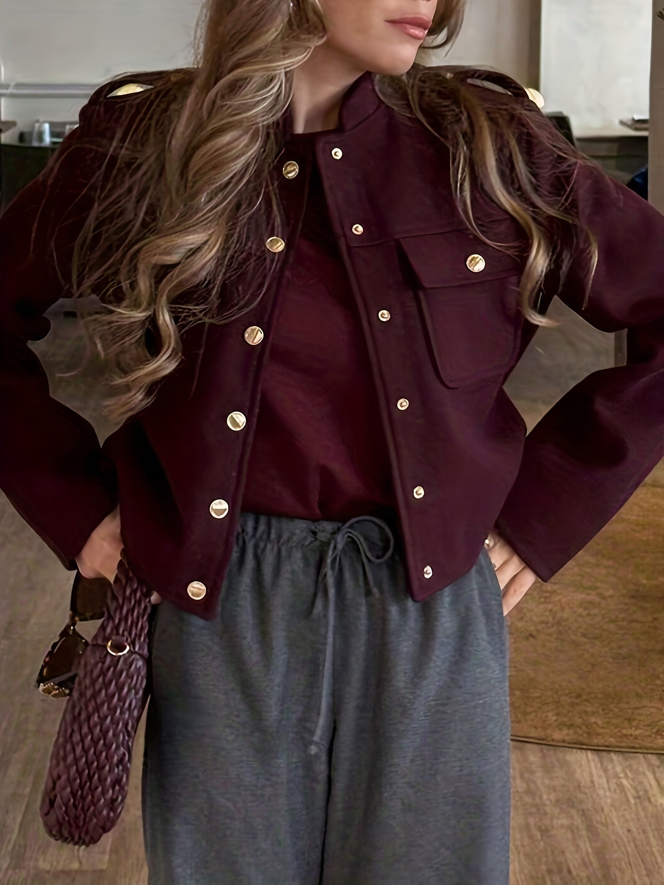WL Atelier | Elegant Burgundy Tailored Jacket with Two-Tone Buttons