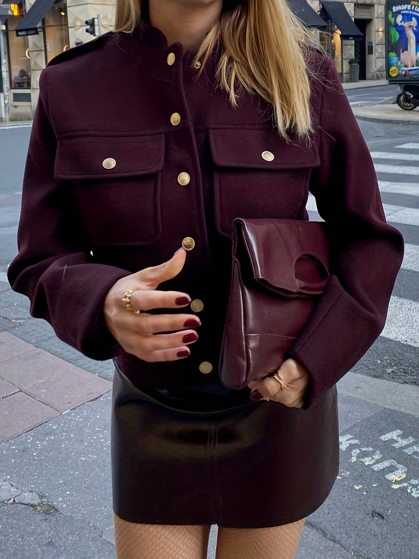 WL Atelier | Elegant Burgundy Tailored Jacket with Two-Tone Buttons