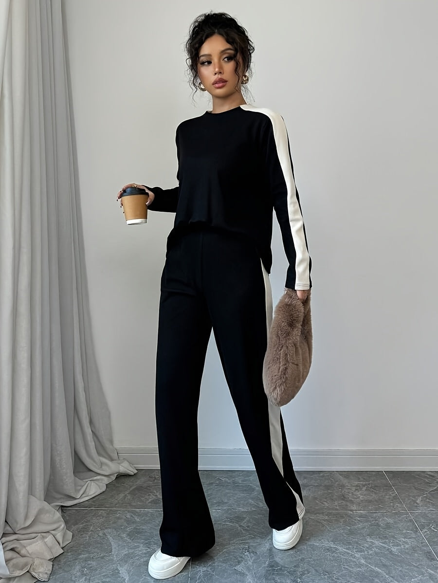 WL Atelier | Striped Contrast Round Neck T-Shirt & Pants Set
