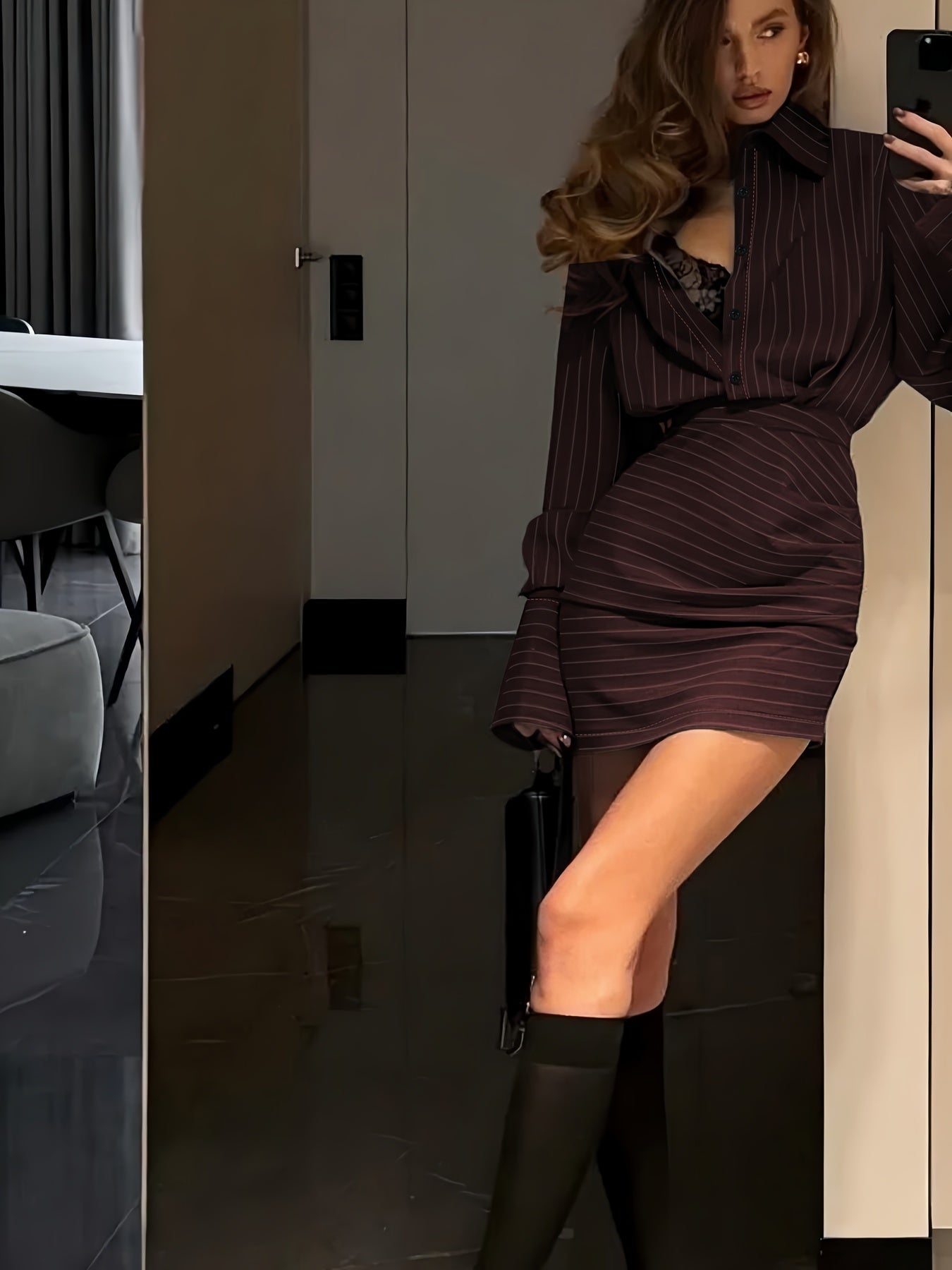 WL Atelier | Elegant Striped Shirt & Skirt Two-Piece Set