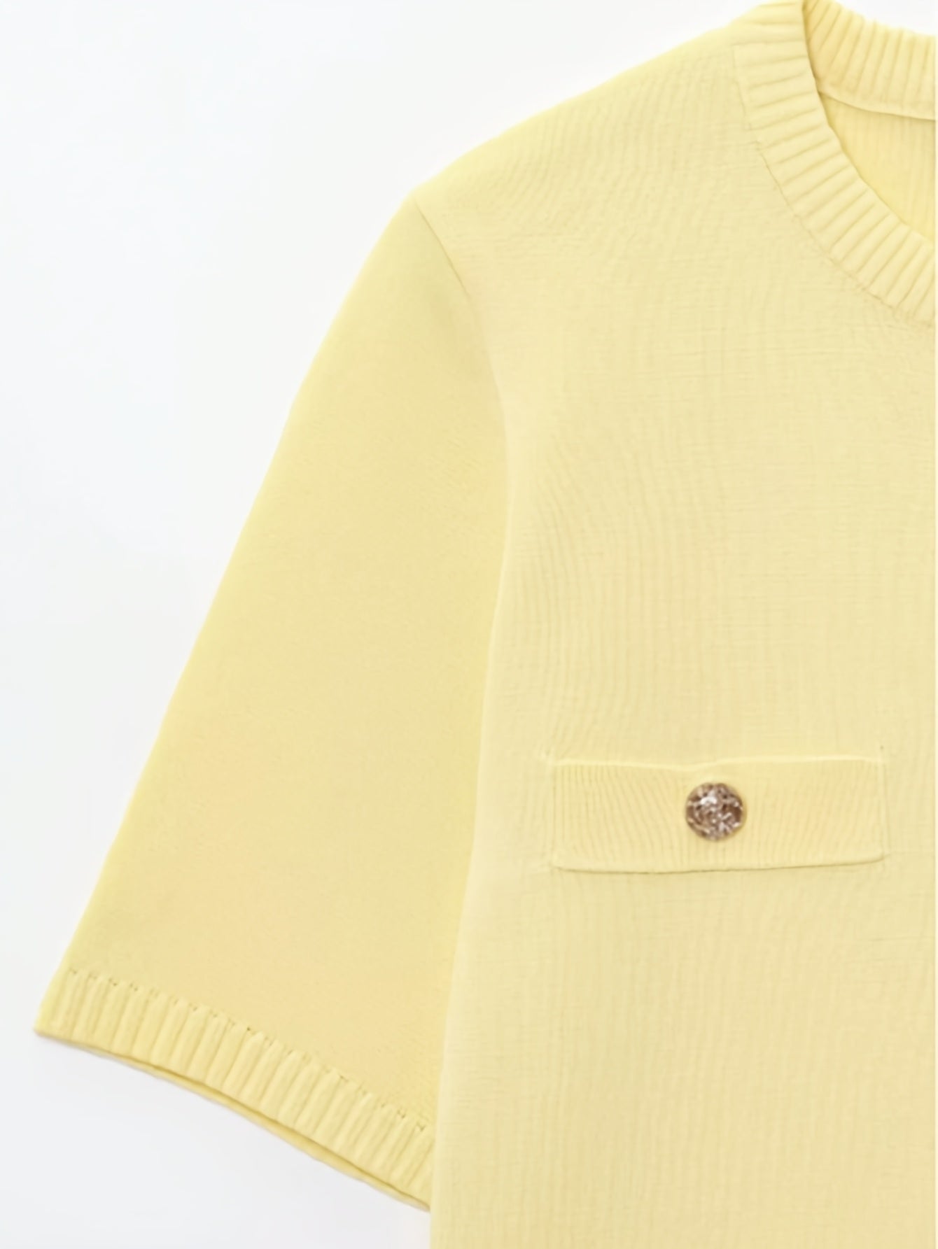 WL Atelier | Yellow Short-Sleeve Button-Front Knit Top