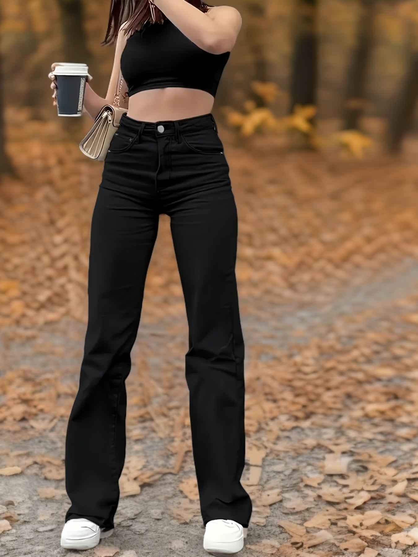 WL Atelier | Elegant Stretch Straight-Leg Black Jeans with Frayed Hem