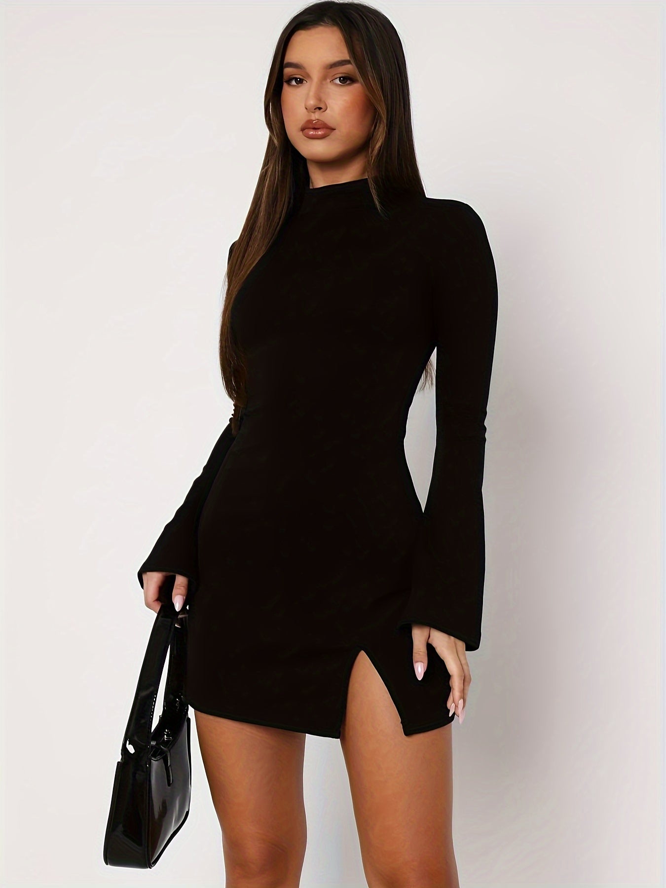 WL Atelier | Elegant Split Hem Mock Neck Bodycon Dress