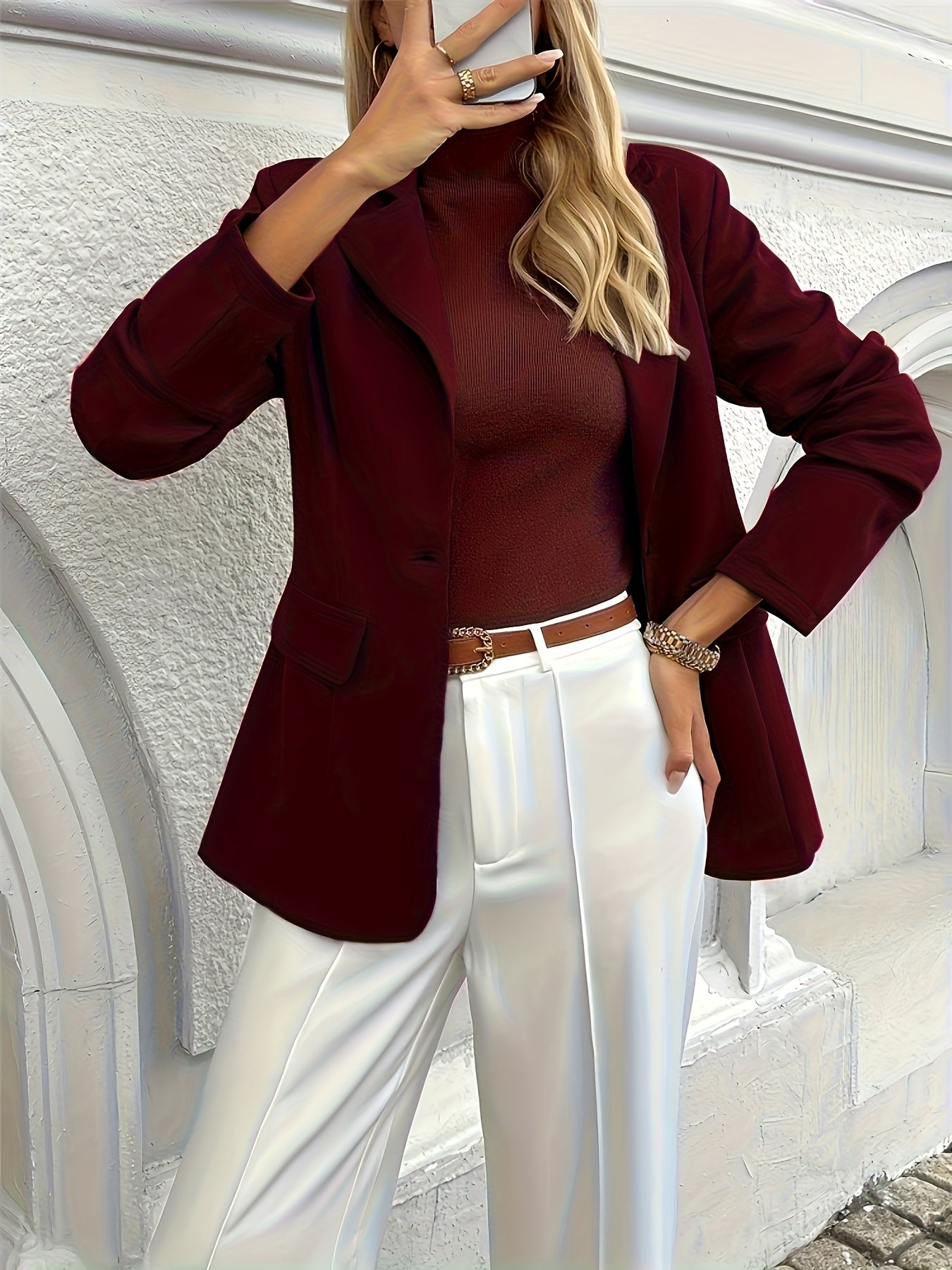 WL Atelier | Burgundy Double-Breasted Blazer with Luxury Button Detail