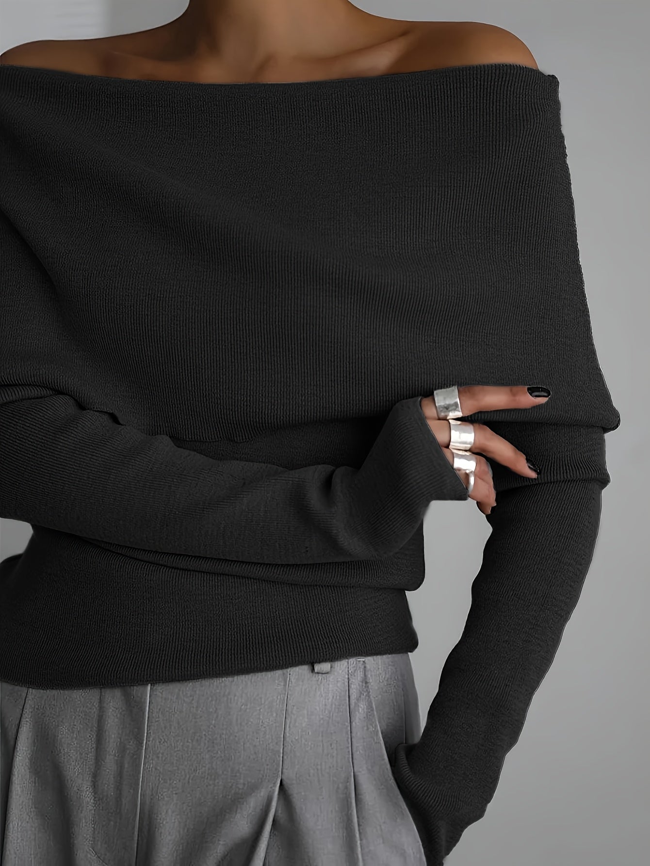 WL Atelier | Elegant Off-Shoulder Long-Sleeve Sweater