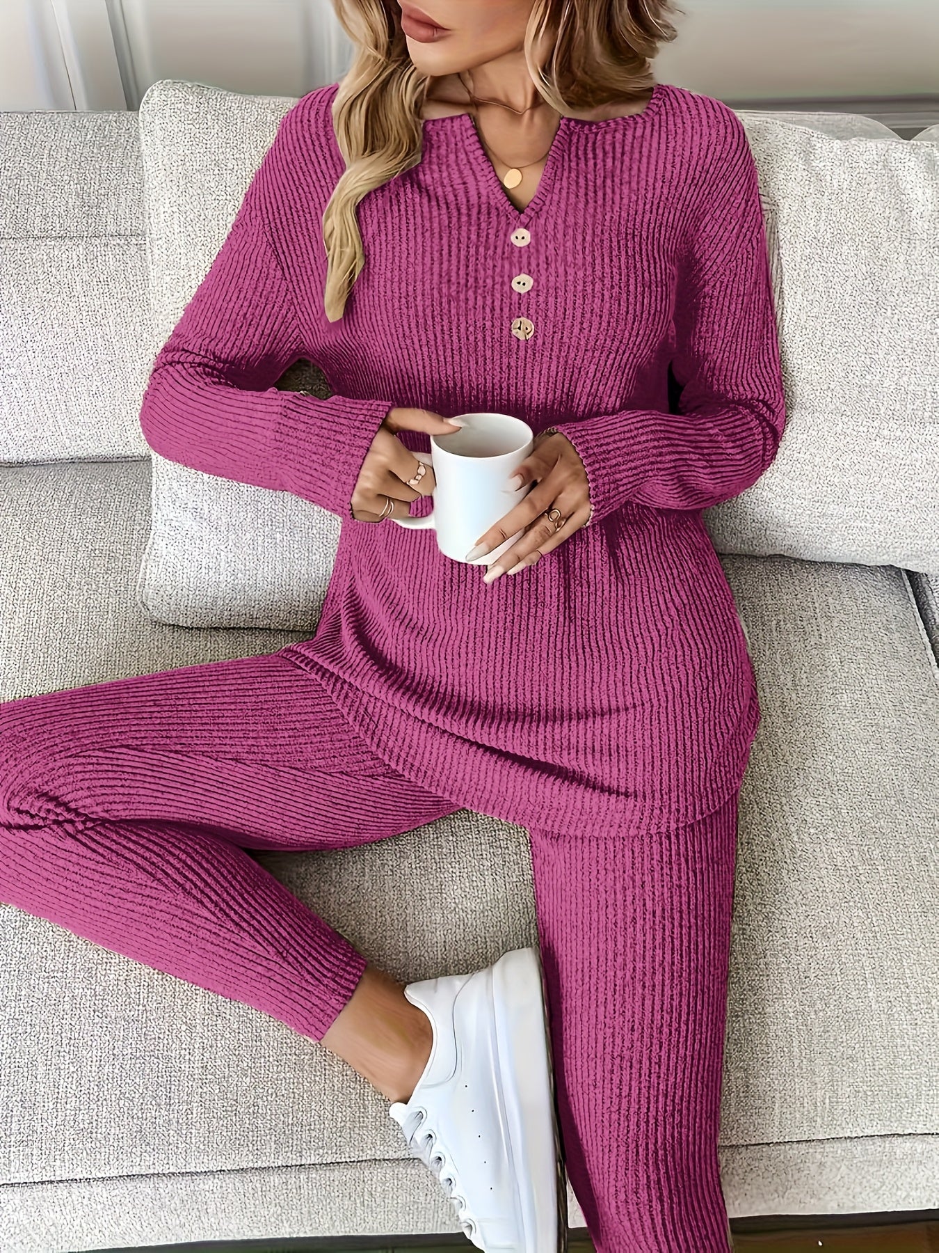WL Atelier | Elegant Ribbed Long-Sleeve Top & Slim-Fit Pants Set