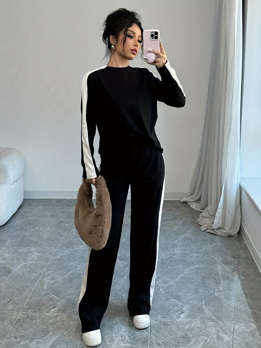 WL Atelier | Striped Contrast Round Neck T-Shirt & Pants Set