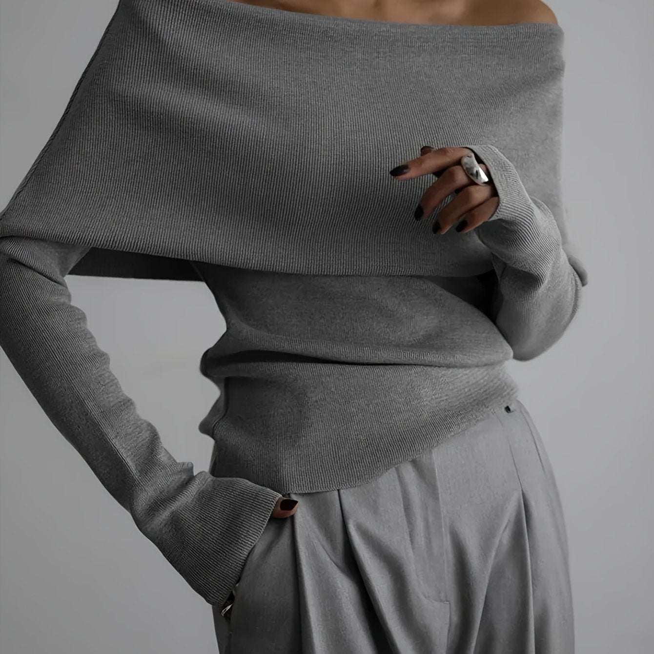 WL Atelier | Elegant Off-Shoulder Long-Sleeve Sweater