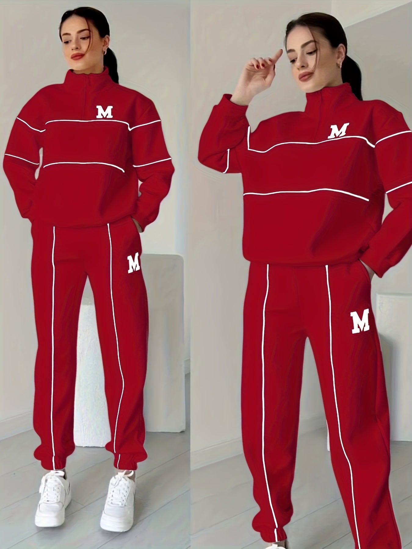 WL Atelier | Fleece-Lined Letter Print Sweatshirt & Pants Set