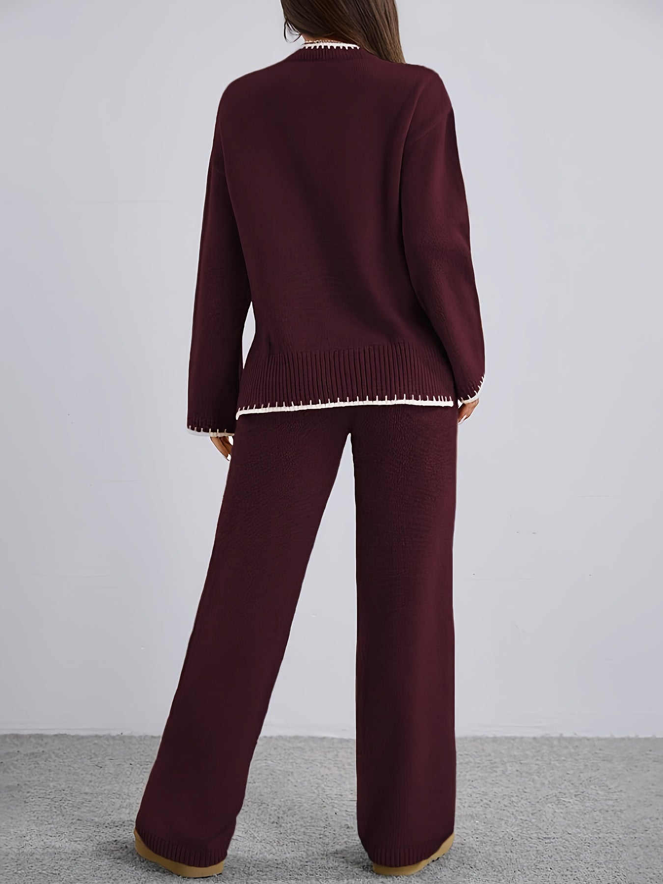 WL Atelier | Elegant Contrast Pullover Sweater & Pants Two-Piece Set