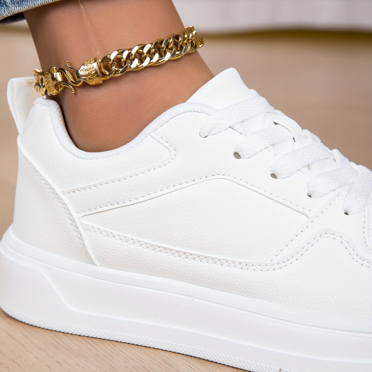 WL Atelier | White Platform Sneakers with Golden Ankle Strap