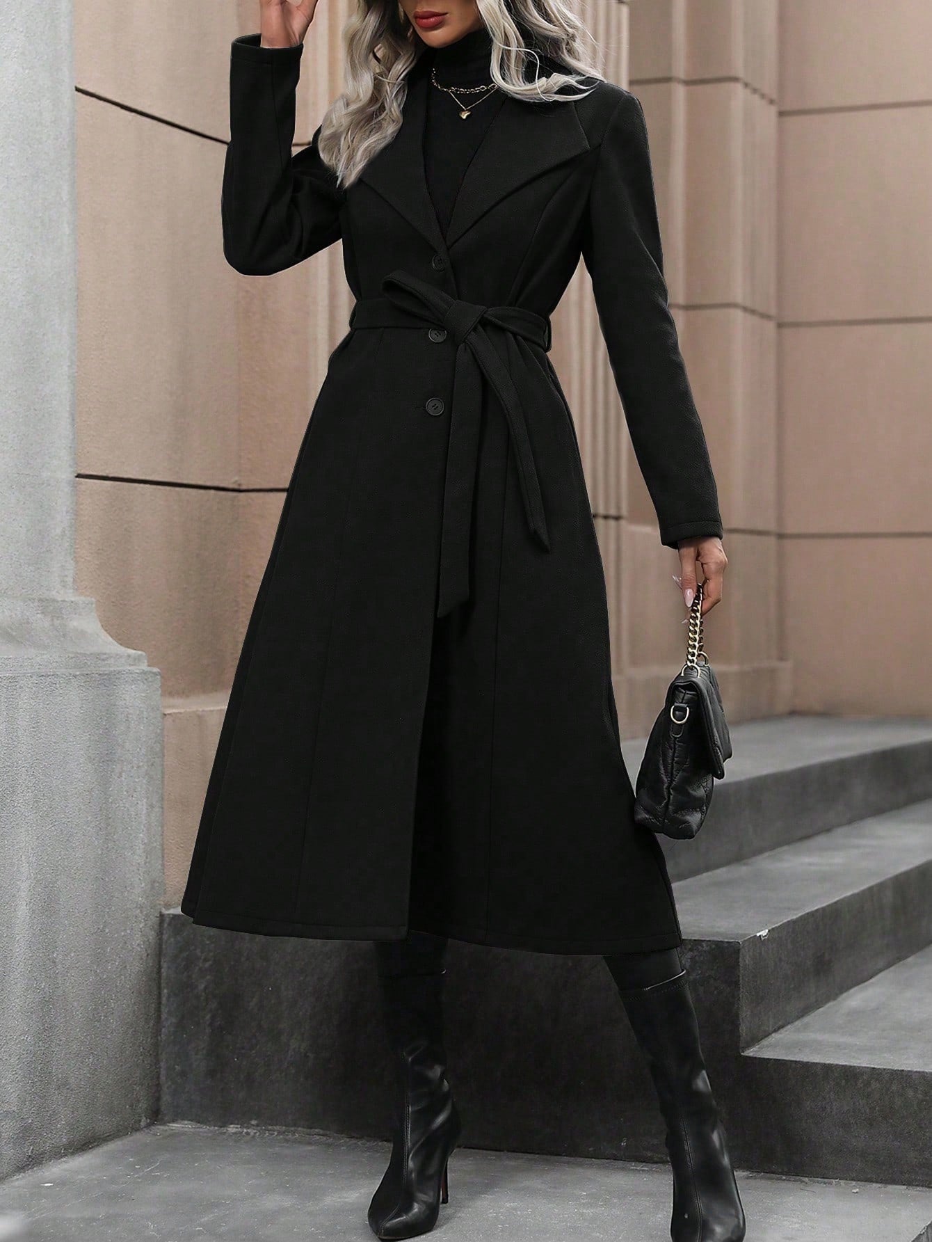 WL Atelier | Autumn/Winter Belted Fleece Coat with Large Lapels