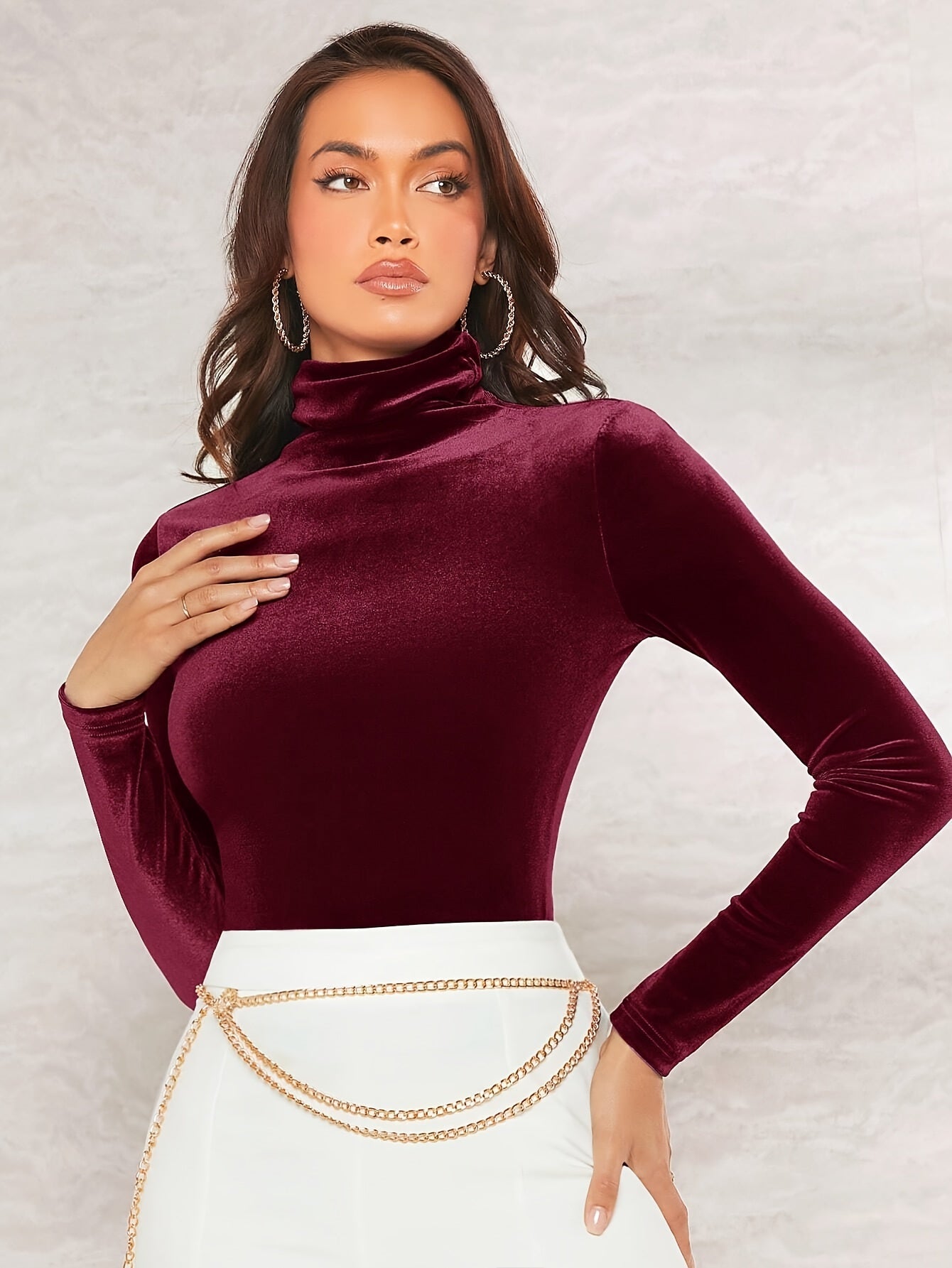 WL Atelier | Elegant Velvet High-Neck Long-Sleeve Top